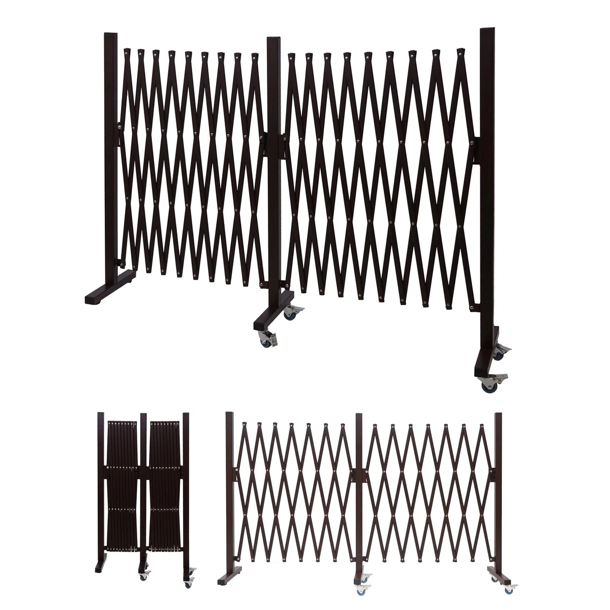 Absperrgitter HWC-B34AM, Zaun Scherengitter Trenngitter, Alu ausziehbar Laufrollen braun - Höhe 109cm, Breite 60-530cm