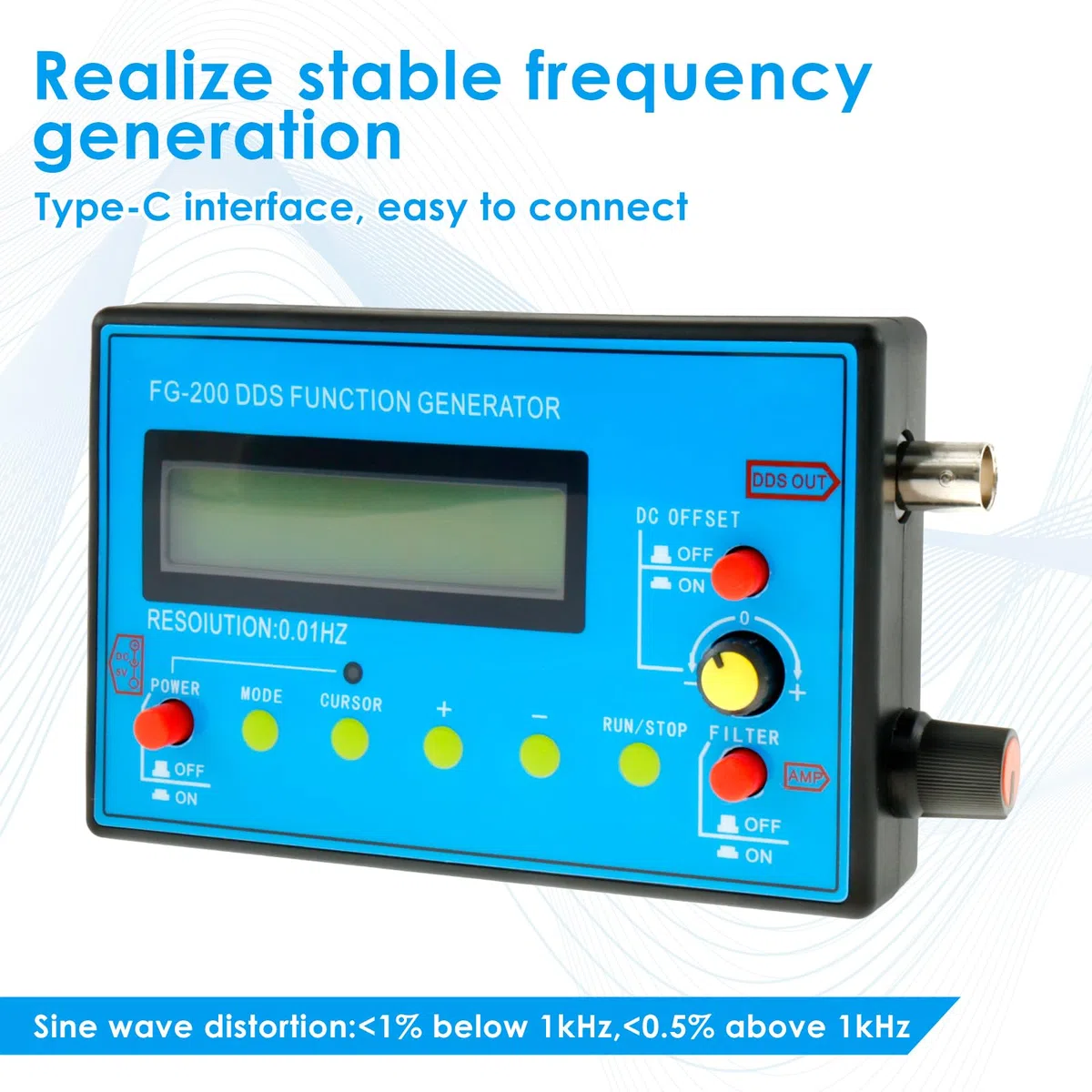 Funktionsgenerator 1Hz-500kHz DDS Frequenzgenerator Tragbar Multifunktional Schumann Wellengenerator mit USB Angetrieben 7,83 Hz Schumann-Wellengenerator für Reisen Hause