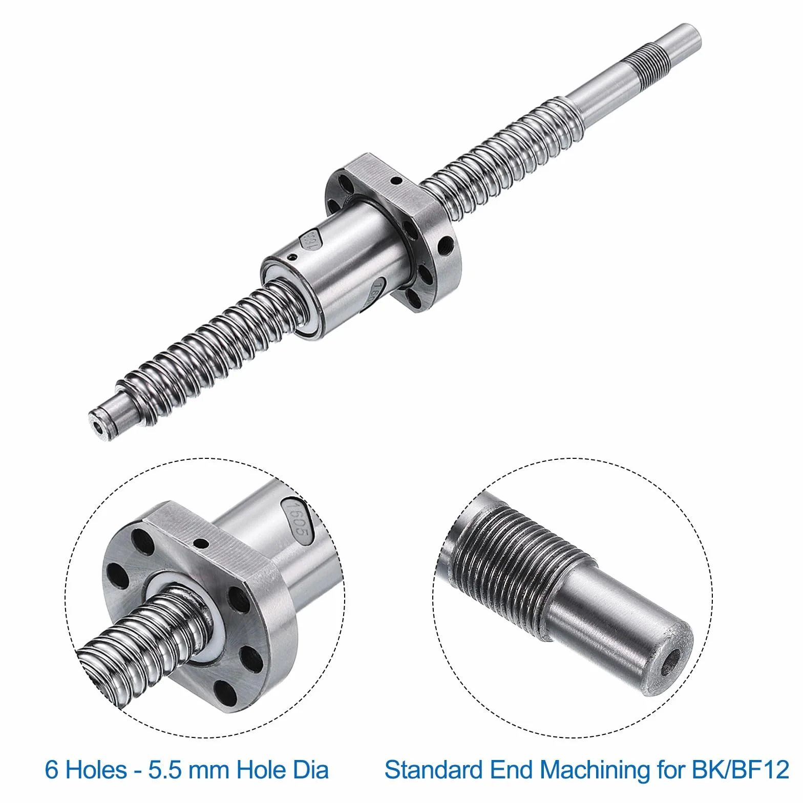 QUARKZMAN BallScrew SFU1605 (Durchmesser 16mm, Steigung 5mm, Länge 220mm) mit Kugelumlaufspindel-Mutter Ball Screw Kit Standard-Endbearbeitung für BK/BF12 CNC-Maschinenteile