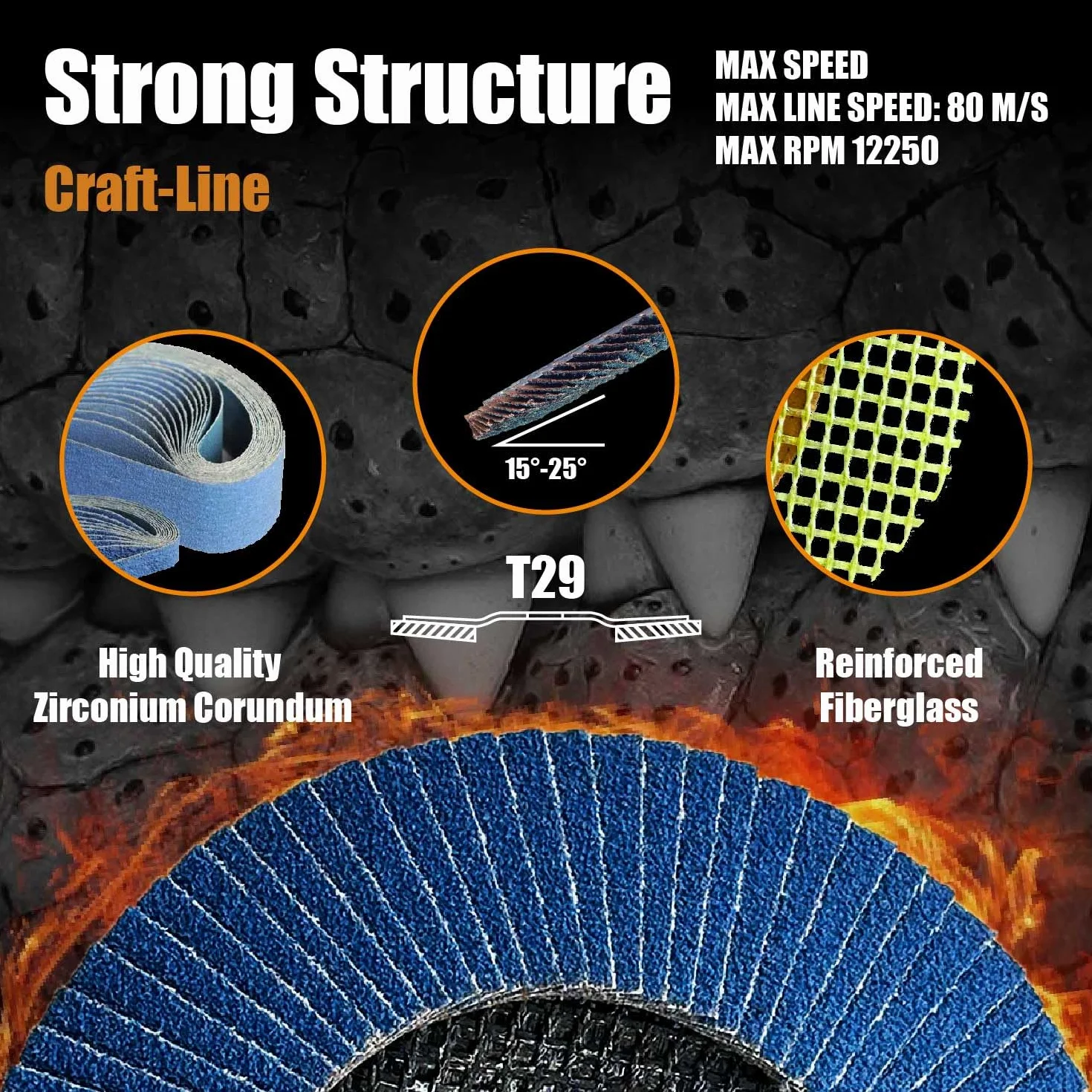 Merryland Fächerscheibe 125 Metall Edelstahl Stahl für Winkelschleifer, 125mm 40K T29 Lamellenscheibe Zirkonkorund Blau Schleifmopteller 20 Stück, Craft-Line FC1108214-20