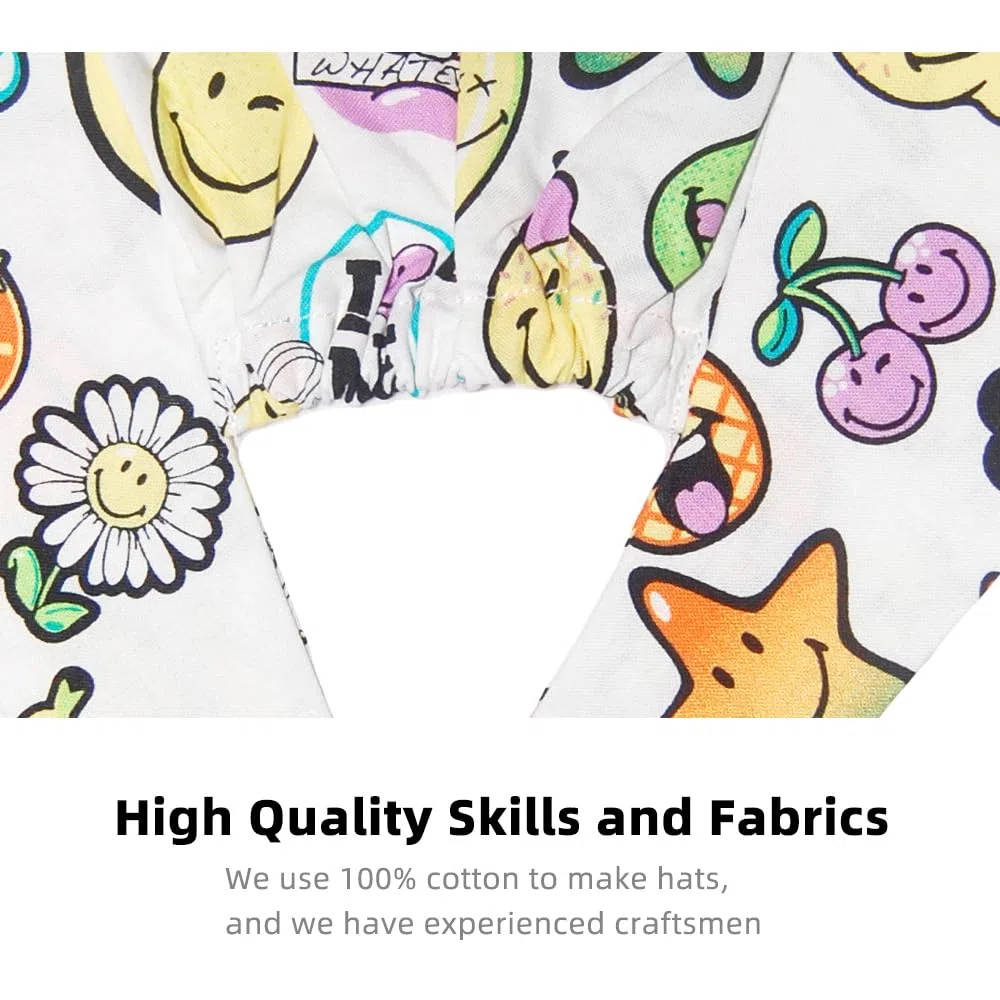 2 Stück Zähne Bedruckte Scrubs Mütze mit Knöpfen Verstellbare Baumwoll Scrub Cap Bouffant Mütze Frauen Scrubs Hüte Unisex Stillkopfbedeckung