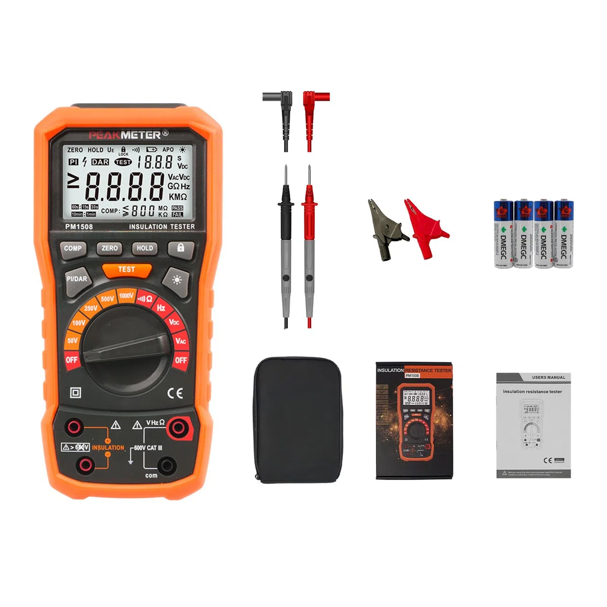 Digital Megohmmeter Isolierungs-Widerstand-Prüfvorrichtung 1000V AC/DC für elektrische Ausrüstung und isolierenden Widerstand bis zu 100GΩ mit PI/DAR, Frequenz und Niederspannungsprüfung