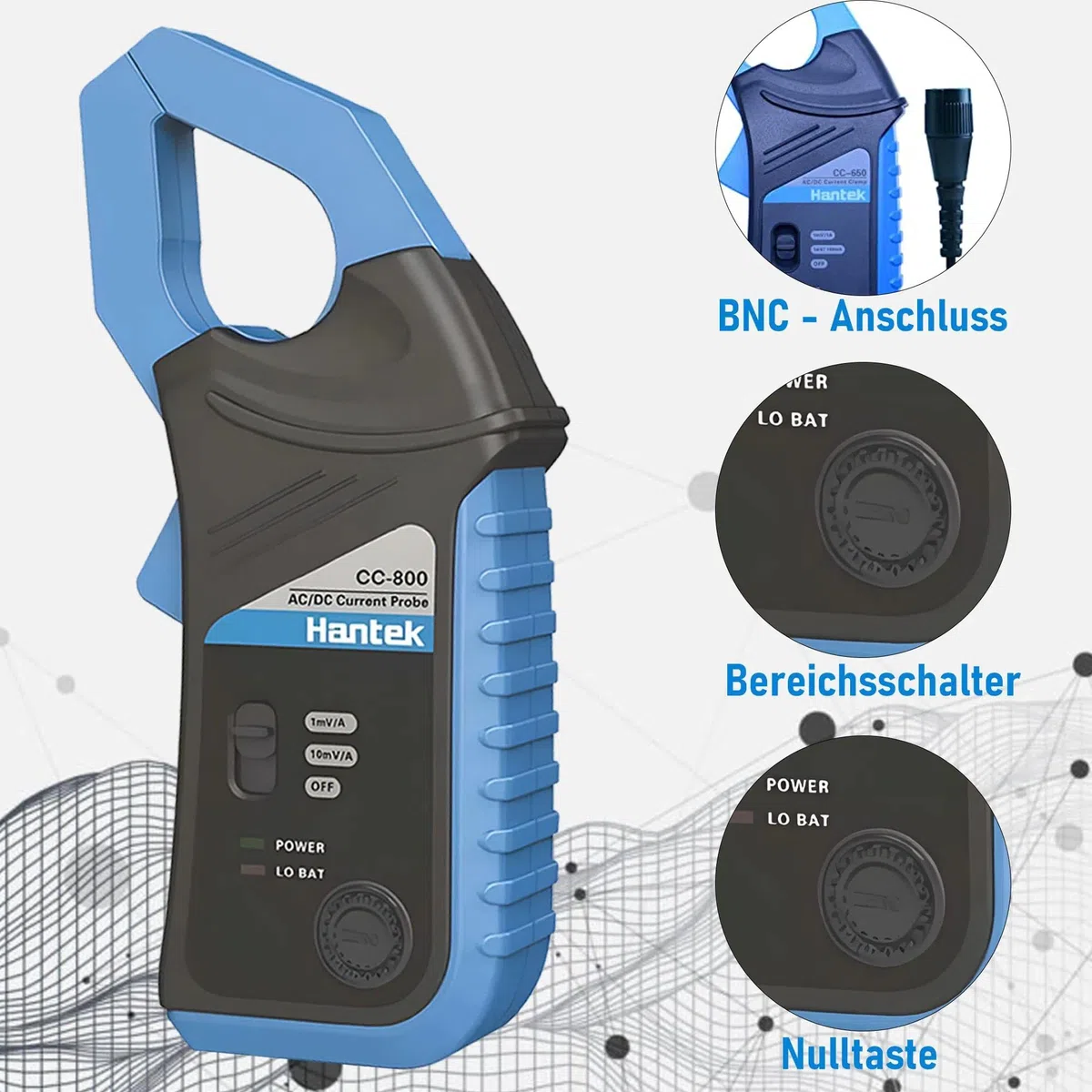 Hantek CC-800 AC/DC Stromzange 5KHz Bandwidth 800A DC, Digitales Stromzangen-Multimeter Messgerät mit BNC-Anschluss Stromzangenmessgerät, Strom-Wellenformzange Oszilloskop-Zubehör