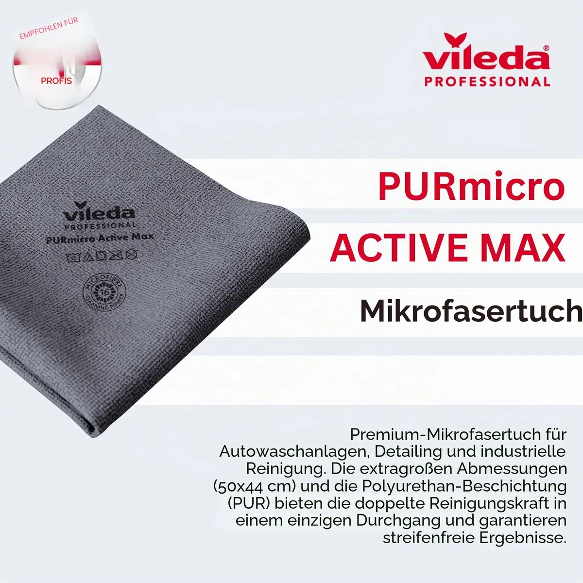 Vileda Professional Purmicro Active Max XL Waschlappen, grau, 5 Stück