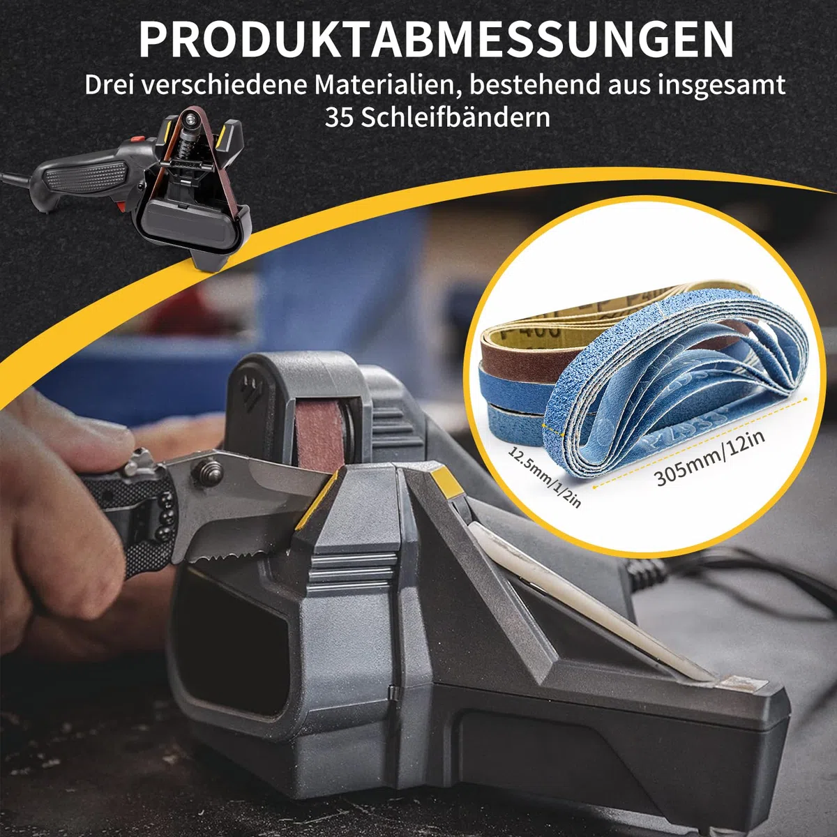 35 Stück Messerschärfer Schleifbänder 12.5 X 305 mm- Ersatz Schleifband Set Kompatibel mit Work Sharp Knife & Tool Sharpener, 5X 80/120/240/400/600/800/1000 Körnung Gewebe-Schleifband