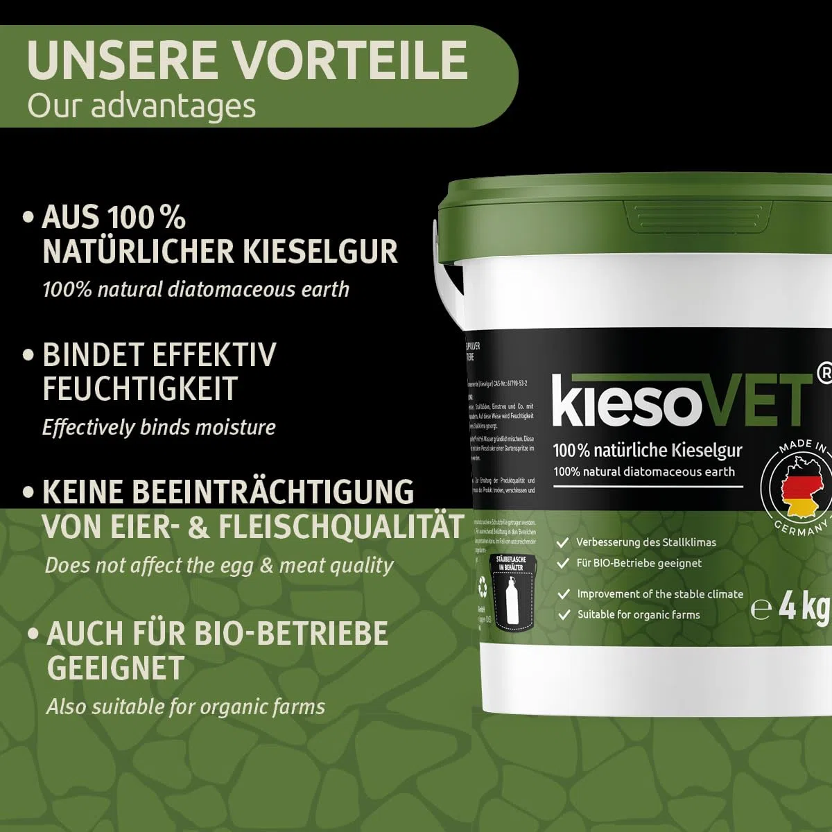 GreenPet KiesoVet Kieselgur für Hühner 4kg - gegen Milben, rote Vogelmilbe, Diatomeenerde & Kieselerde Pulver inkl. Stäubeflasche, für Hühnerstall & Geflügel Betriebe, Bio