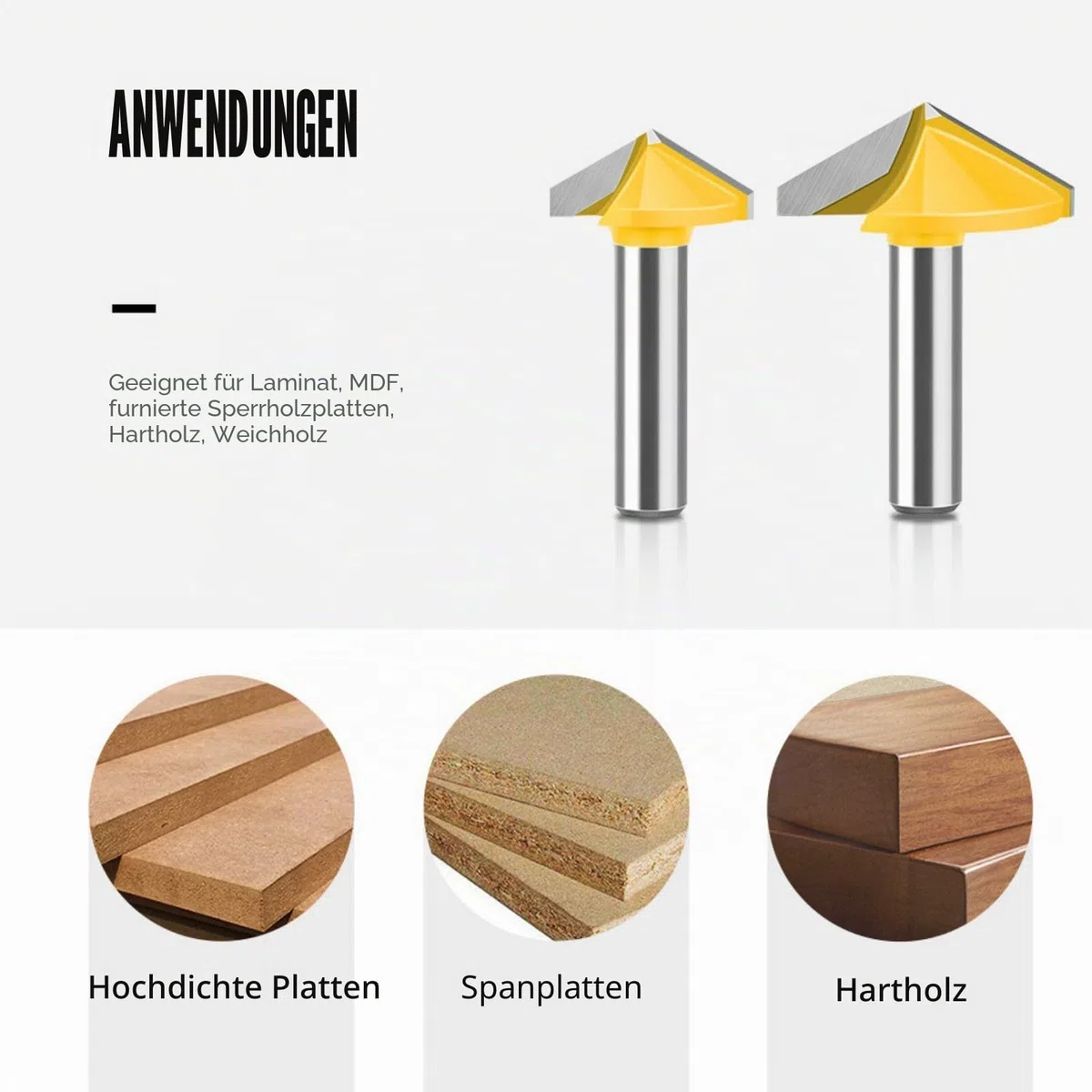 Schaftfräser mit 8 mm Schaft, V-Nut, für Holzbearbeitung, detaillierte Holzschnitzerei mit 60, 90, 120, 150 Grad Winkeln, Gravurschneider
