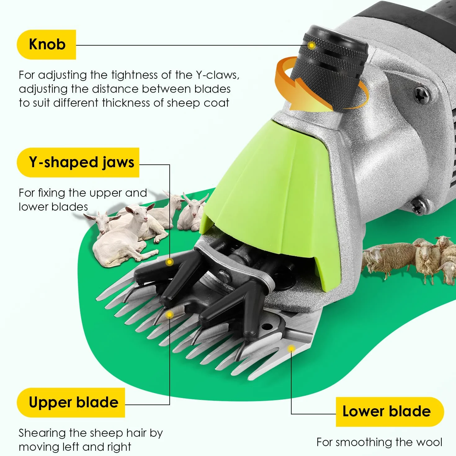 CGOLDENWALL Elektrische Schafschere 850W Ziegenschere Clipper Trimmer Wolle Scher Schaf Ziegen Clipper Tierhaar Schermaschine Trimmer Werkzeug mit 9 Gerade+9 Gebogene+13 Gerade+13 Gebogene Zähne