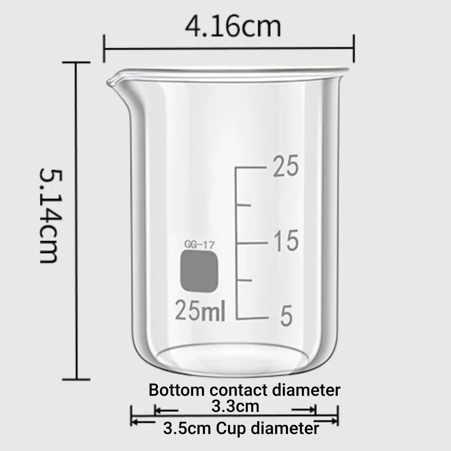 10 Stück Becherglas 25 ml Glas Messbecher 25ml Abgestufter Messbecher Borosilikatglas Becher für Wissenschaftliche Experimente in der Schule Labor