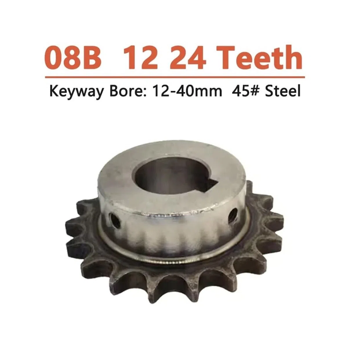 Zahnrollenkettenrad, 1 Stück 12 24 Zähne 08B Industrieantriebskettenrad 45# Stahlkettenrad 12T 24T Keilnutbohrung 12 14 15 16 17 18 19 20 22 24-40 mm)(12 Teeth,19mm (keyway 6mm))