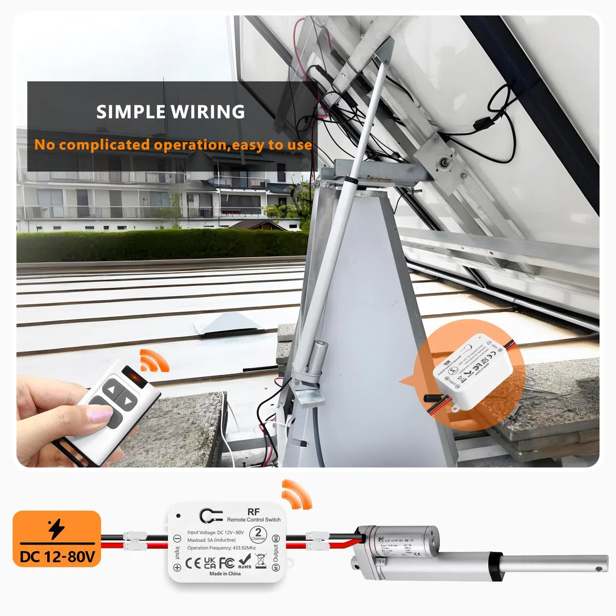 Funk-Fernbedienung für Gleichstrommotoren, 12V 24V 48V 80V Linearantrieb Steuerung für Rolltore/elektrische Rollos/Schlösser/Wasserpumpen - Motor Vorwärts/Rückwärts mit 2 Fernbedienungen