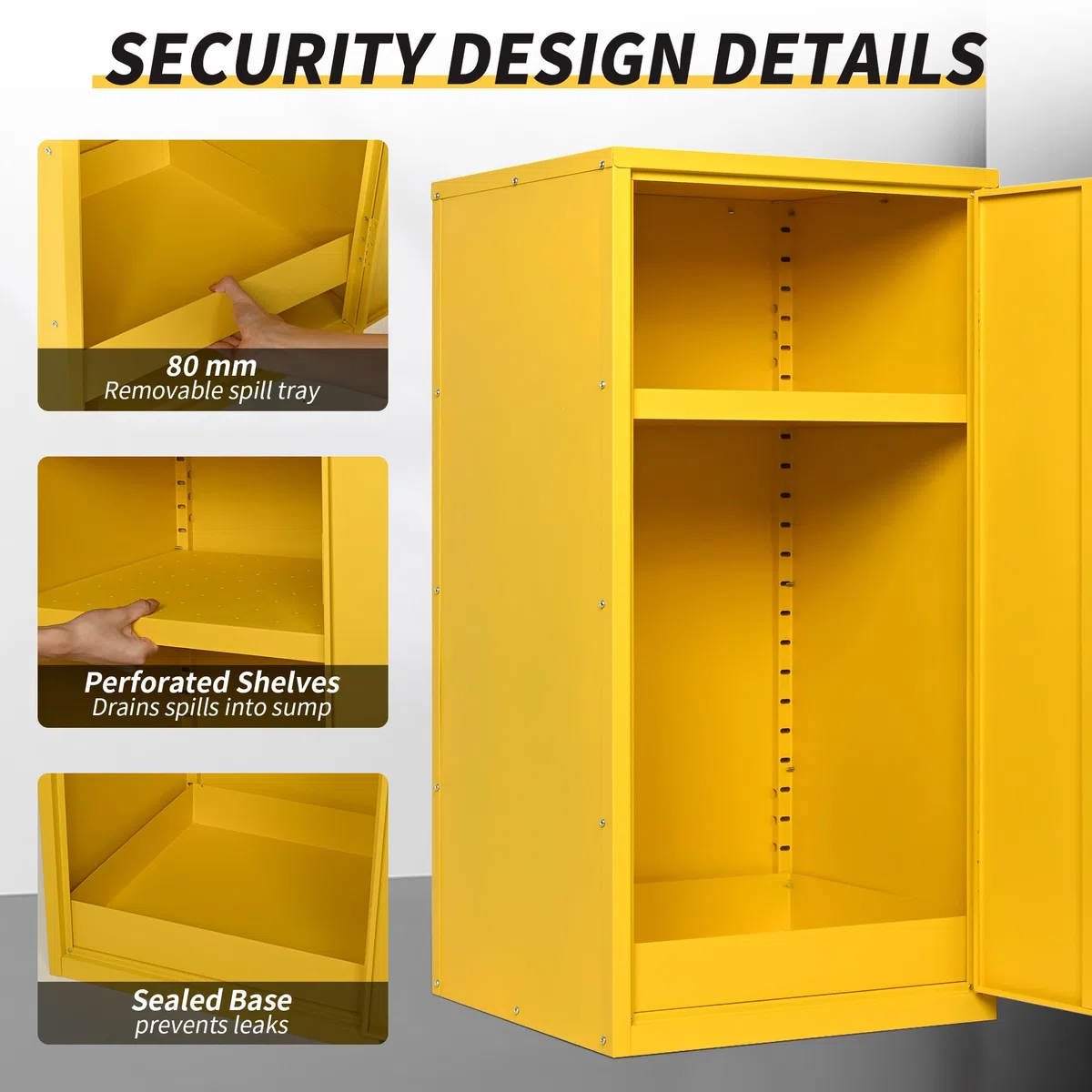 Metel COSHH Schrank für Gefahrstoffe, feuerfest, brennbar, gelb, kleine Schränke, HSE-Sicherheitsschrank für den Arbeitsplatz, 910 (H) x 460 (B) x 460 (T) mm