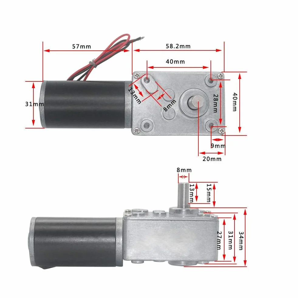 Reversibler Schneckengetriebemotor, DC12V 10-400RPM Hohe Torsionsgeschwindigkeit reduzieren Getriebemotor Elektrogetriebemotor, Schneckengetriebe-Ersatzmotor mit 8mm D-Welle (12V 200RPM)