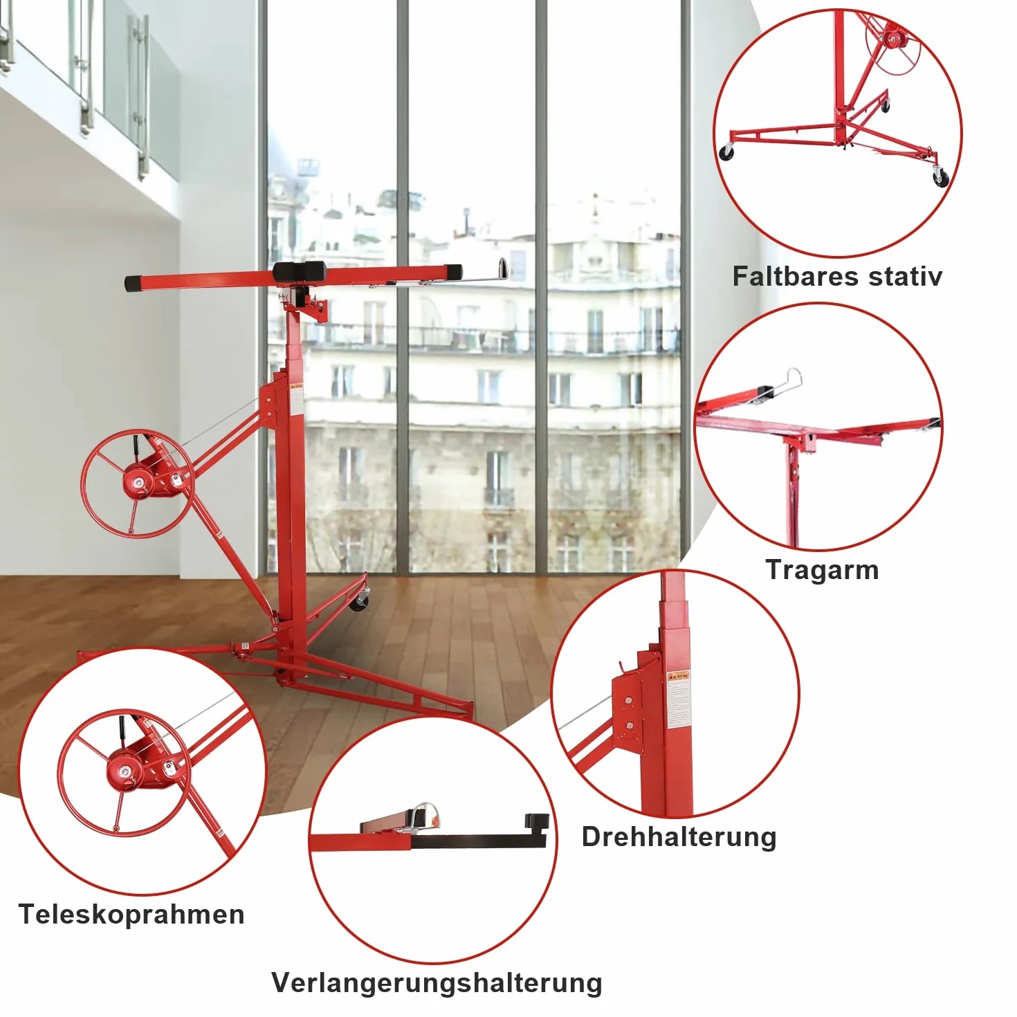 XXL Plattenheber für Rigipsplatten max 290cm Lastarmbreite und 70 kg Traglast,140-350cm Arbeitshöhe höhenverstellbar