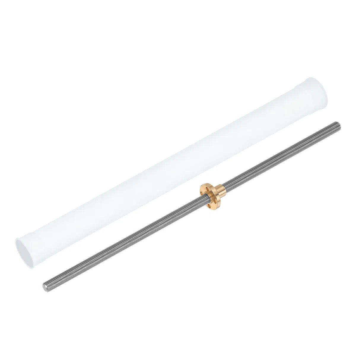 sourcing map 300 mm Tr8X1 Leitschraube mit Messingmutter (1 mm Teilung, 1 Start, 1 mm Blei), 304 Edelstahl-Schraubstange, Drucker-Upgrade-Teile mit Kunststoffverpackungsrohr, Silber