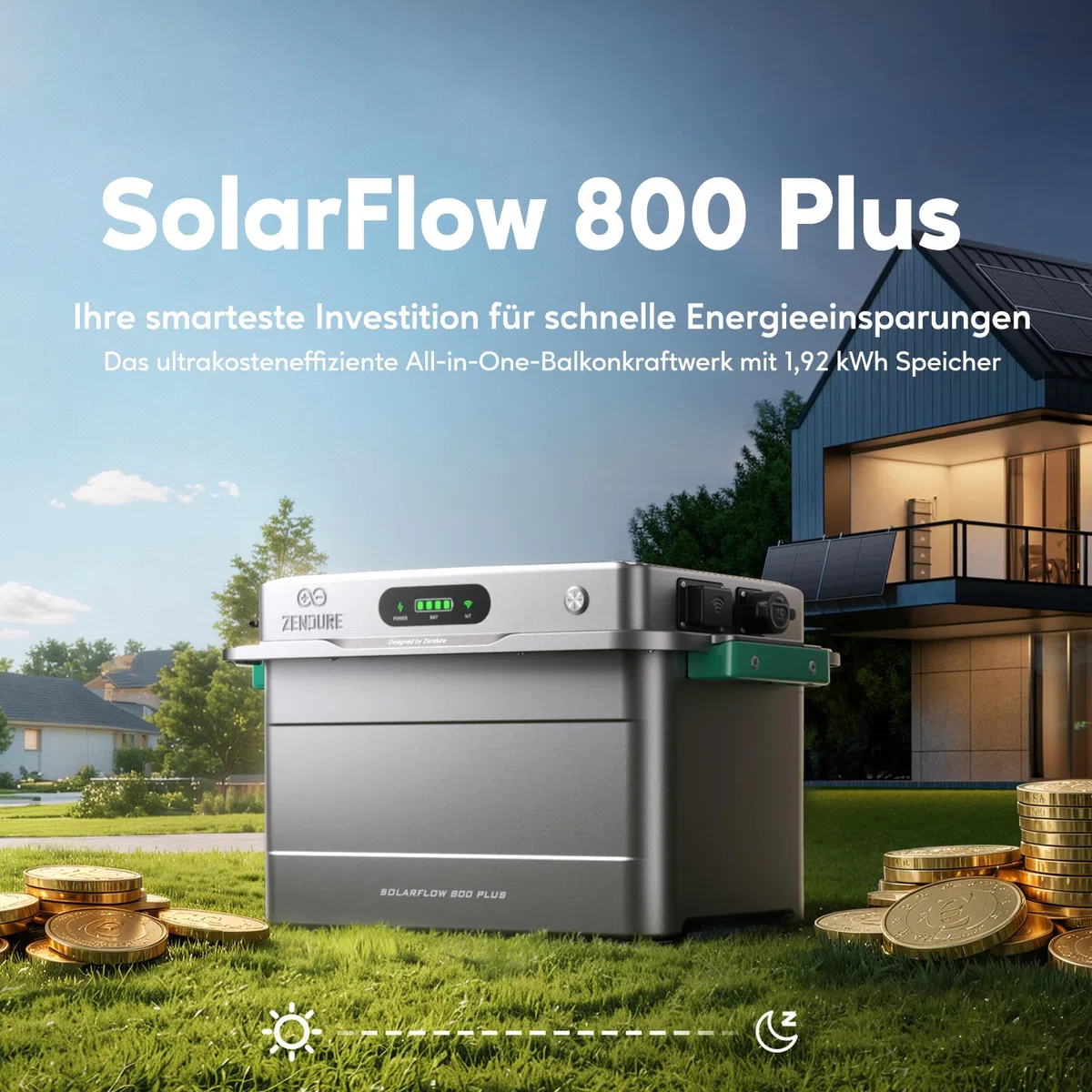All-in-One Balkonkraftwerk mit Speicher, ZENDURE SolarFlow 800 Plus Photovoltaik Speicher mit Batterien(1920Wh), Modular Erweiterbar,WLAN BT, Plug & Play (SF800 Plus)