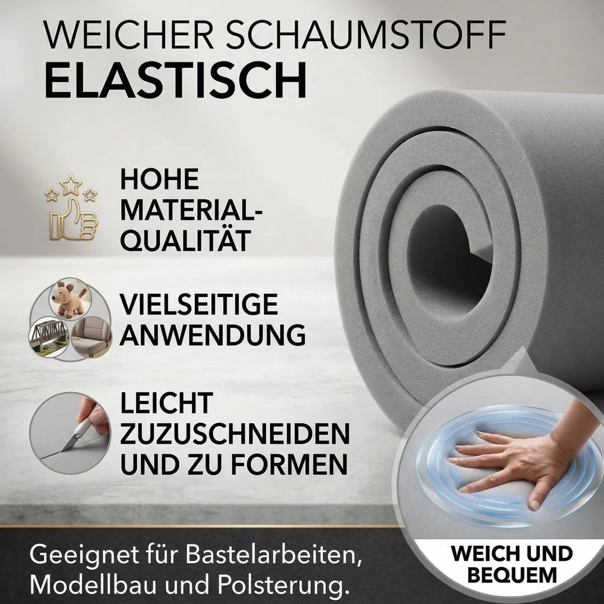 Schaumstoffplatte RG35/43 60 x 200 x 3 cm Polsterschaum PU – Schaumstoff Zuschnitt für Sitzpolster Sofa Couch Matratze Topper Kissen Wohnwagen Boot Dämmung – Oeko-TEX