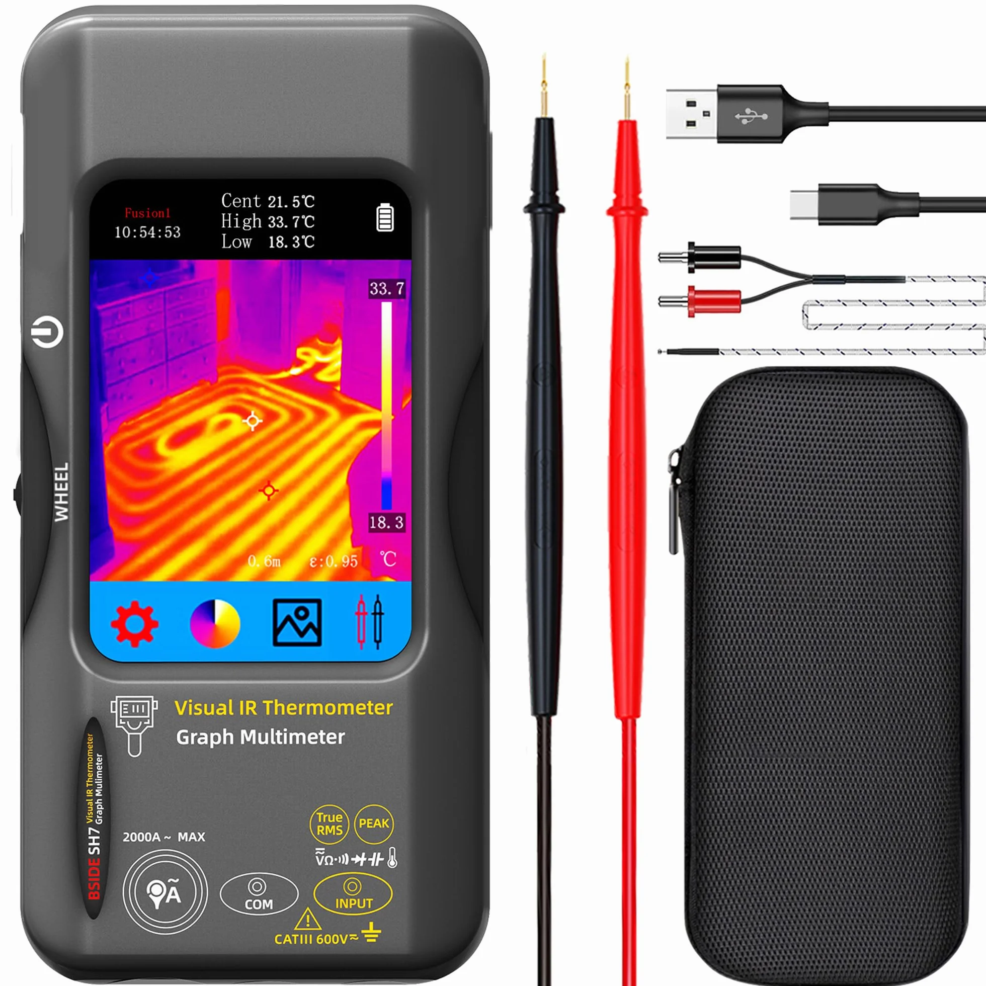 BSIDE SH7 Wärmebildkamera Multimeter 320×320 Auflösung mit 20000 Wörtern Multimeter 3.98'' TFT Touchscreen 25Hz Infrarot Wärmebildkamera (-20-550℃) 15 Wärmebildpaletten TRMS Auto-Ranging Tester
