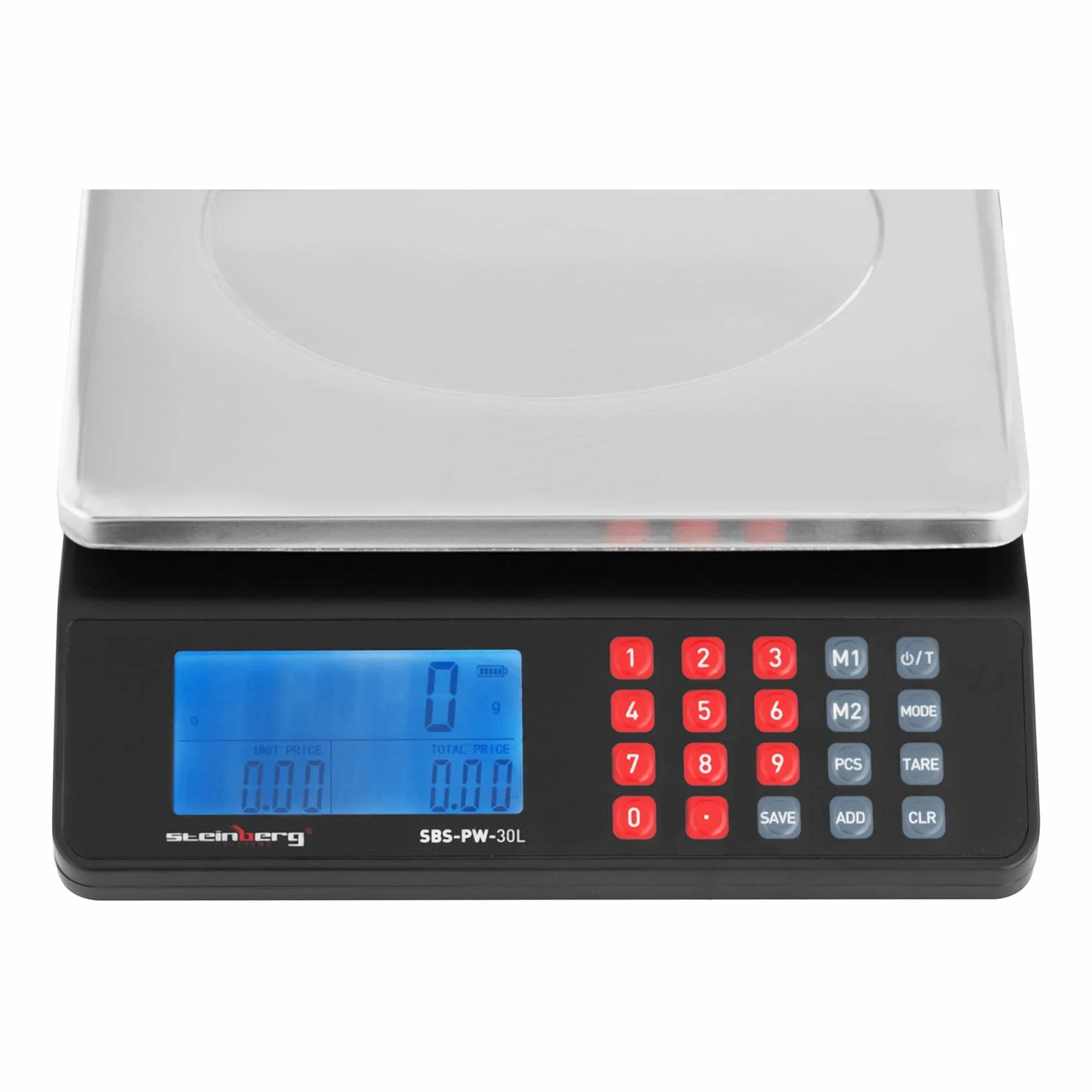 Steinberg Systems SBS-PW-30L Kontrollwaage 30 kg / 1 g doppeltes LCD-Display Preisrechenwaage Ladenwaage Obstwaage