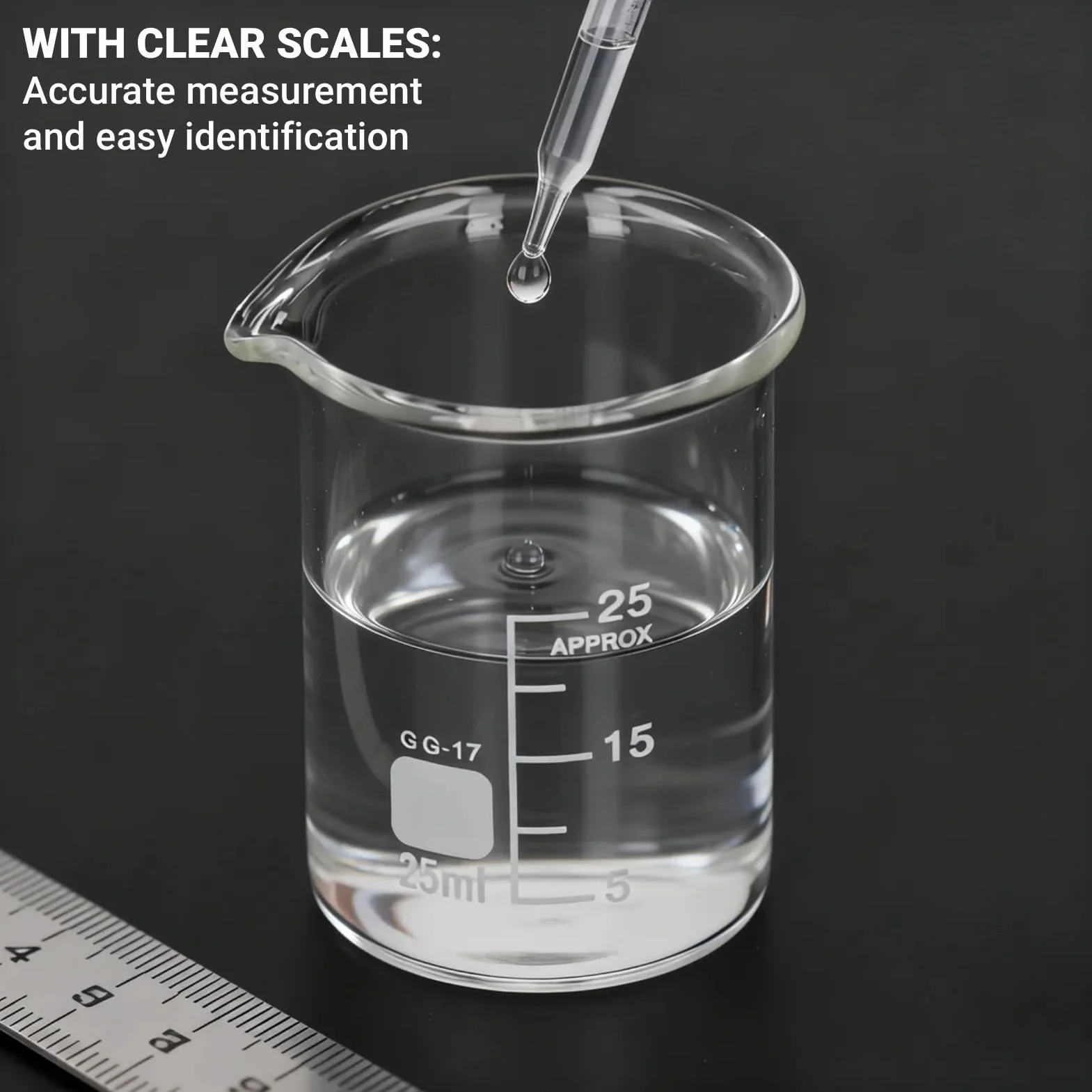 10 Stück Becherglas 25 ml Glas Messbecher 25ml Abgestufter Messbecher Borosilikatglas Becher für Wissenschaftliche Experimente in der Schule Labor