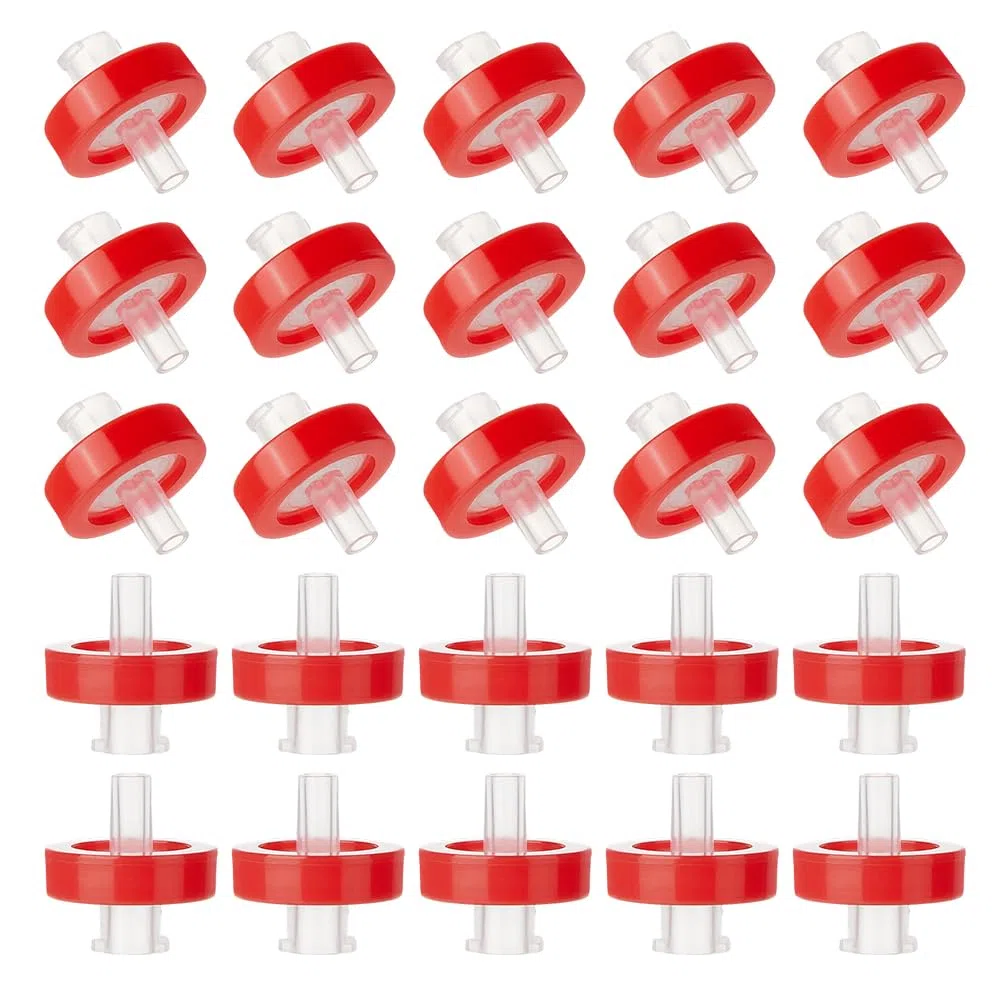 OLYCRAFT 100 rote Spritzenfilter Hydrophobe PTFE Membran 17mm Durchmesser Labor PTFE Membran Hydrophobe PTFE Membranen 0.22 µm Nicht Steril HPLC Und GC Nadelfilter Für Spotting Laborbedarf