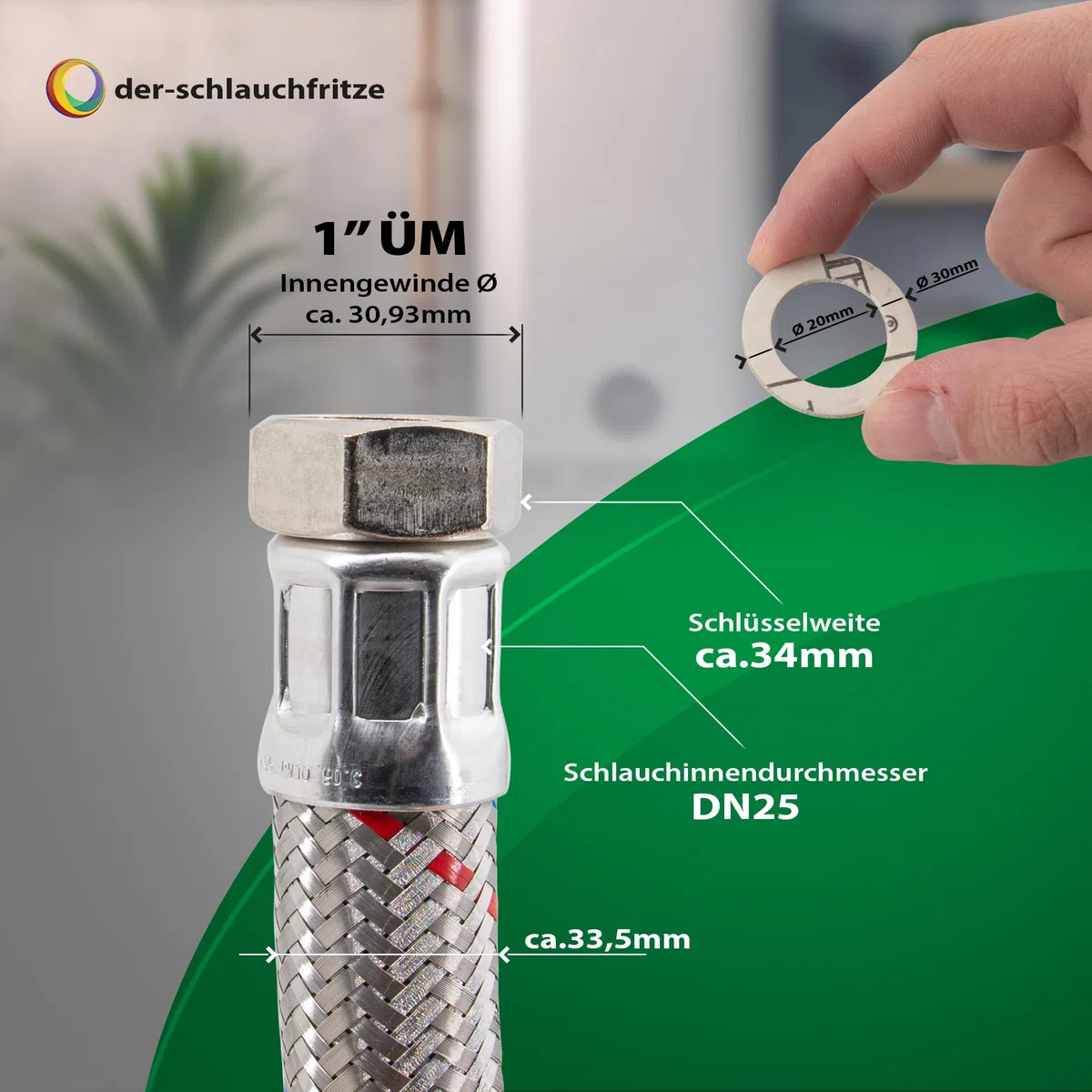 Panzerschlauch DN25 Flexschlauch1 zoll ÜM x 1 zoll ÜM Heizungsschlauch Nutzwasserschlauch für die Heizungsinstallation PN10 Pumpenschlauch Solarschlauch