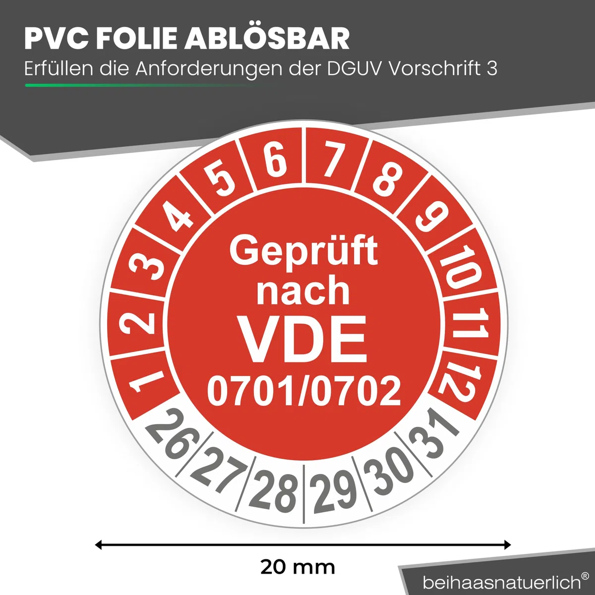 Fluxxx 560 Stk Prüfplaketten "Geprüft nach VDE", 20 mm Ø, Prüfetiketten nach DGUV V3, 2026-2031, selbstklebend, Prüfaufkleber, E-Check Prüfetikett, Plakette für Elektrogeräte (Rot, 5 Bogen)