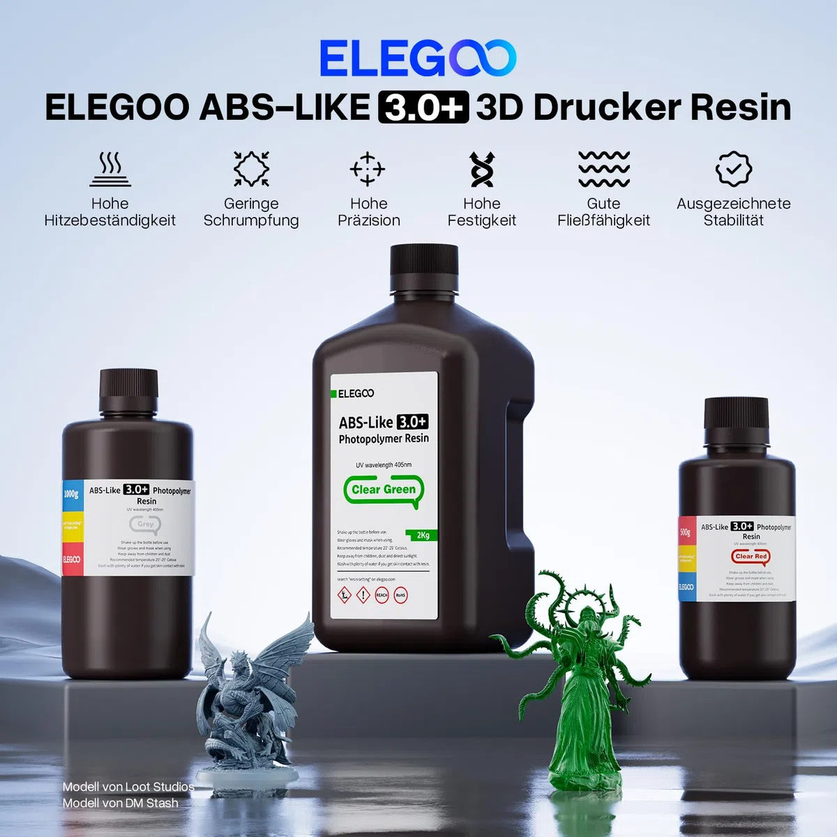 ELEGOO ABS-Like Resin 3.0 Plus, Verbessertes 3D-Drucker Photopolymer Harz, Höhere Hitzebeständigkeit, Schnelle Aushärtung, Hohe Präzision, Nicht Spröde, Grau 1000g