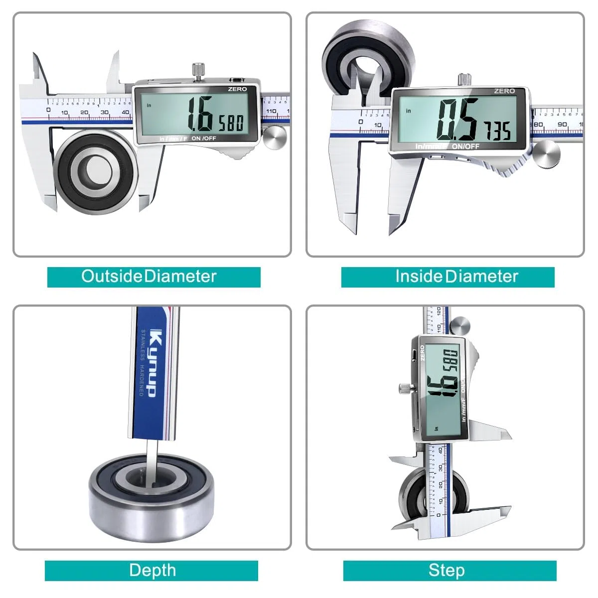 Kynup Digitaler Messschieber mit LCD-Bildschirm, 150mm Digitale Schieblehre Edelstahl, Spritzwassergeschützt, Millimeter/Zoll/Fraktion Umwandlung, Metall Messschieber Digital, Großer Vollbild