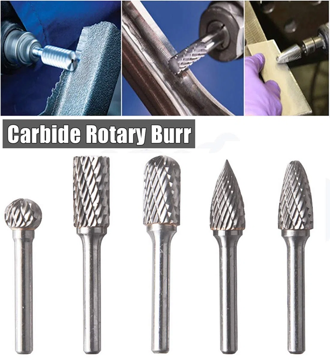 5 Stück Hartmetall Frässtifte Set, 6mm Schaft 10mm Frässtifte, Raspel Set für Bohrmaschine Polieren, Gravieren, Bohren Tools et