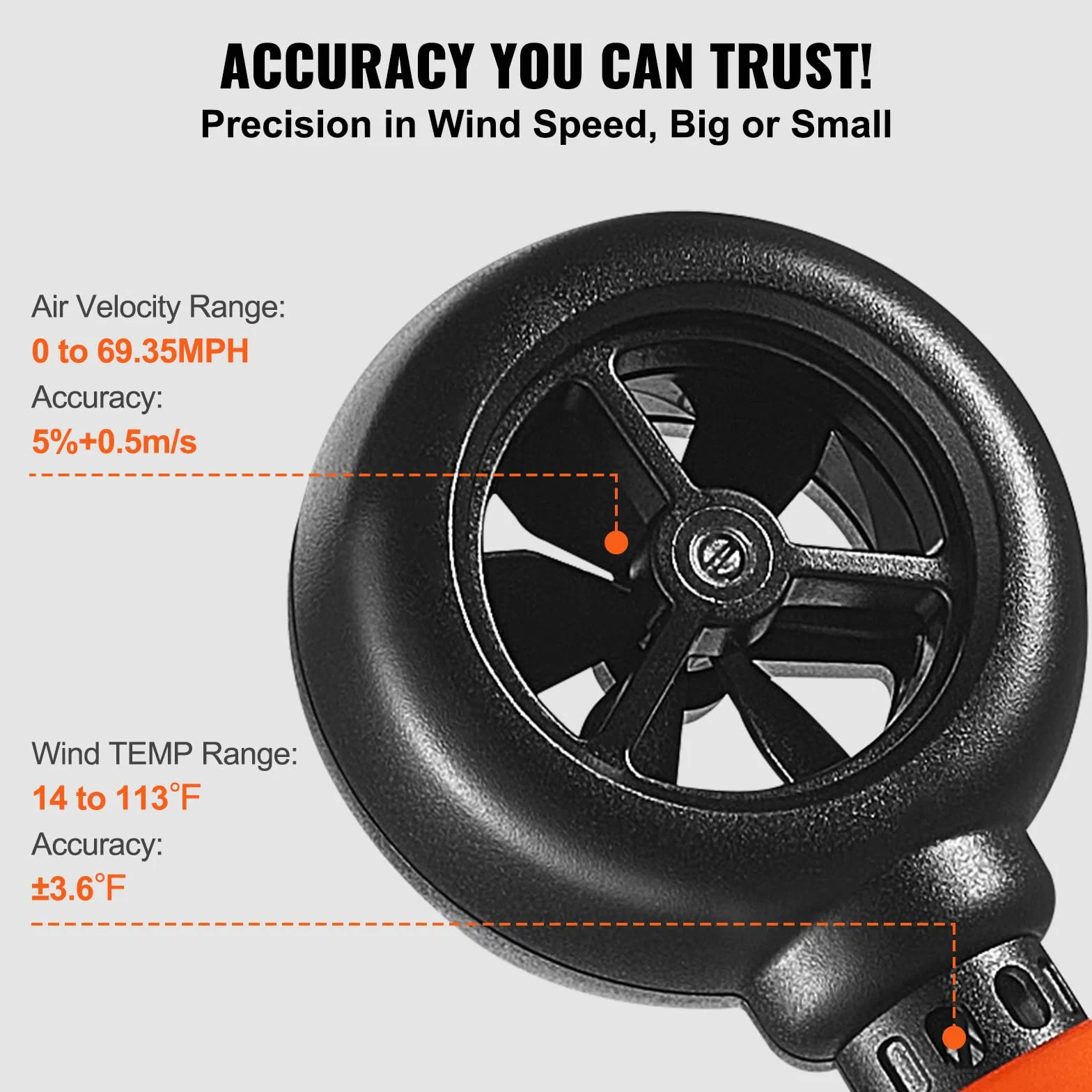 VEVOR Anemometer 69,35MPH Luftgeschwindigkeitsmesser 163x54x32mm Windmesser IP44 Windmessgerät Windstärkemesser MAX/MIN/AVG/CU-Windgeschwindigkeitsdaten -10-45℃ Luftmesser Geschwindigkeitsmessgerät