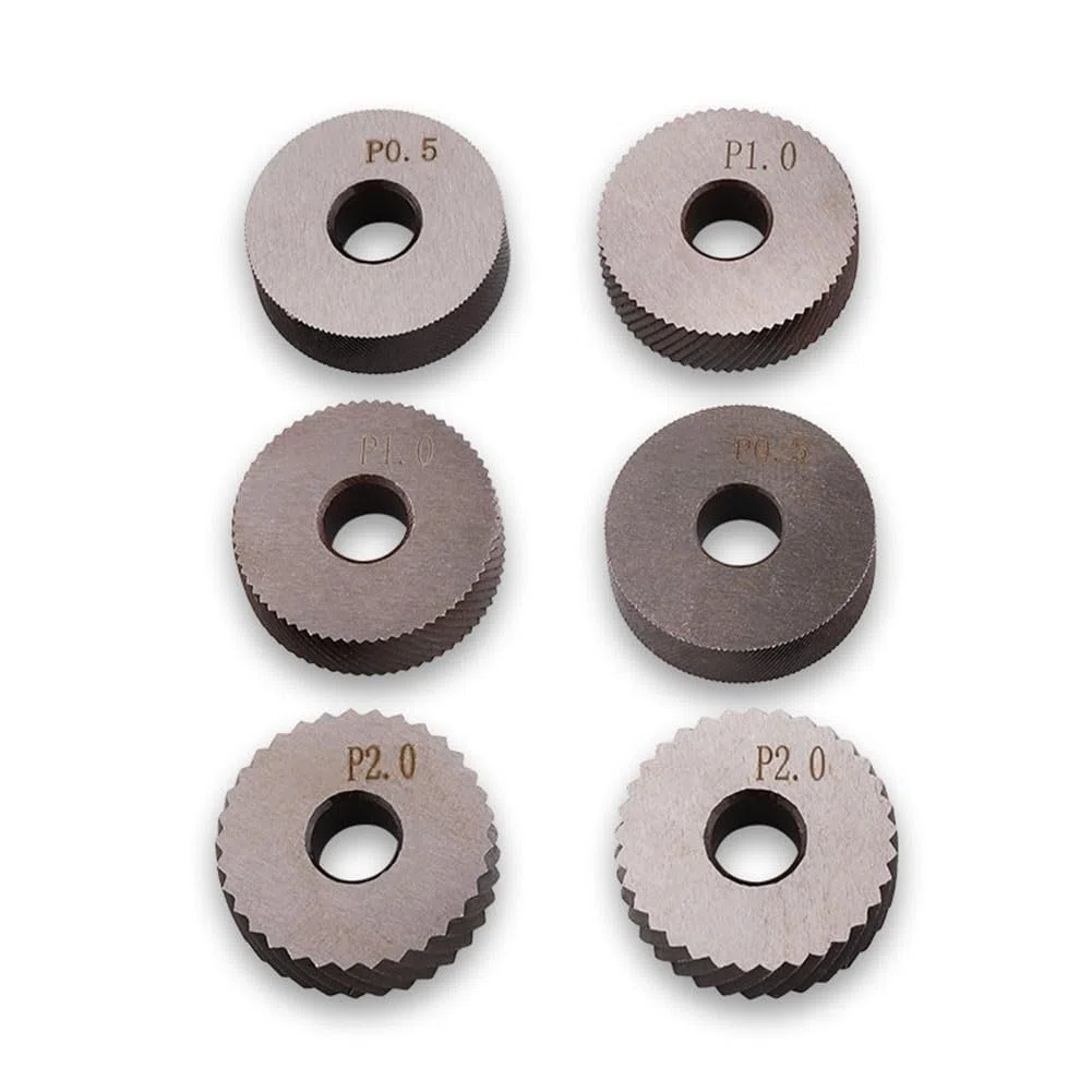 Netzförmige Rändelscheiben, 0,5/1,0/2,0 mm, HSS-Stahl für Drehmaschinen-Werkzeughalter, 6-teiliges Prägerad-Set mit 1 Halter