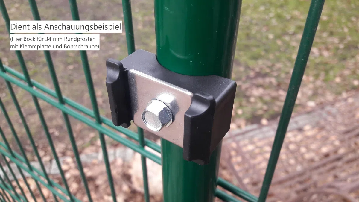 Doppelstabmattenzaun Befestigung Halterung Pfosten Zaun Auflage Rundrohr Wahlweise für 34mm, 42 mm oder 60mm Durchmesser Dämpfer für z.B. 8/6/8 oder 6/5/6 Stabmatten + Klemmplatte (20 Stück 42mm)