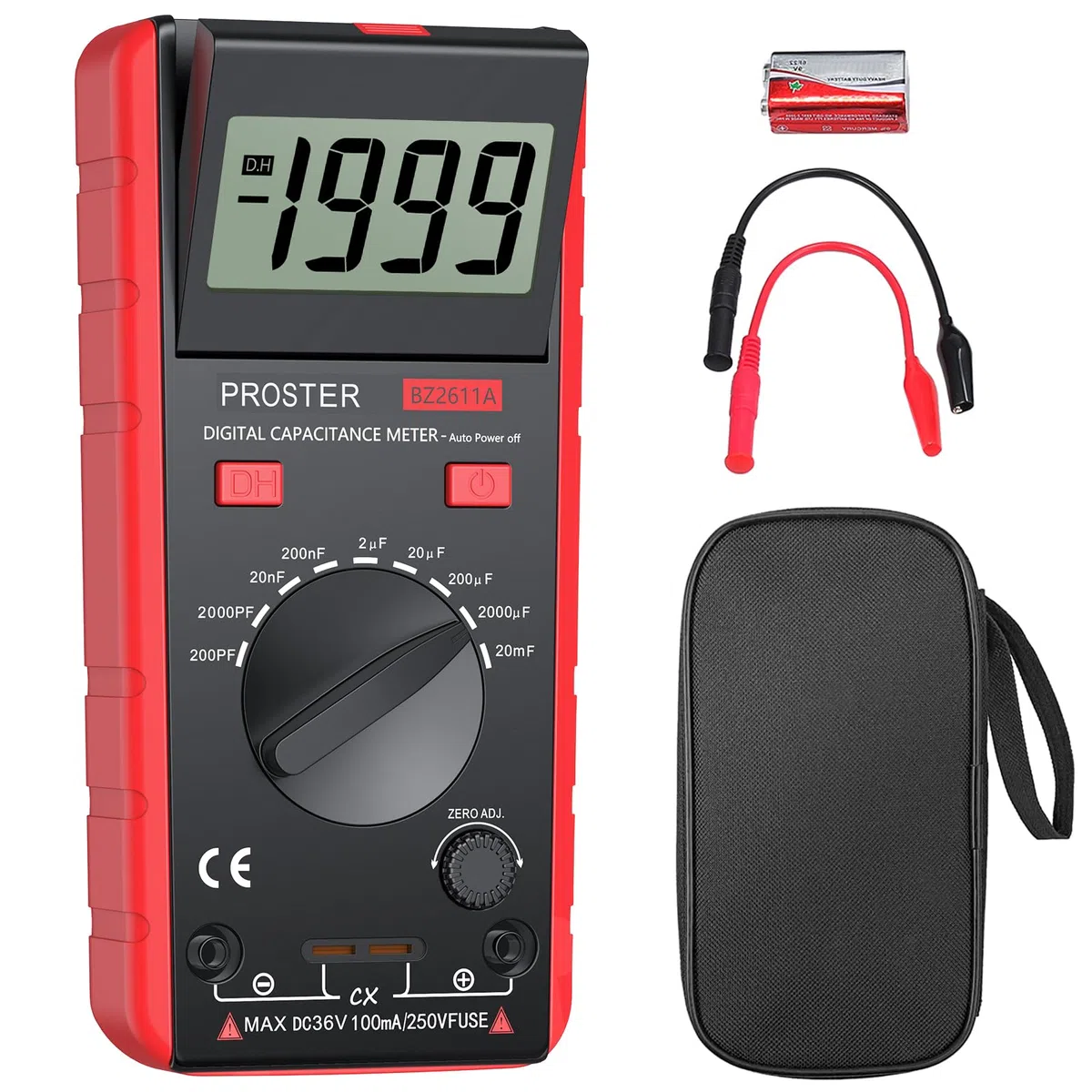 Proster Digitales Kapazitätsmessgerät 200pF-20mF Messgerät Kondensator Handmultimeter Tester für Anfänger mit drehbarer LCD-Anzeige