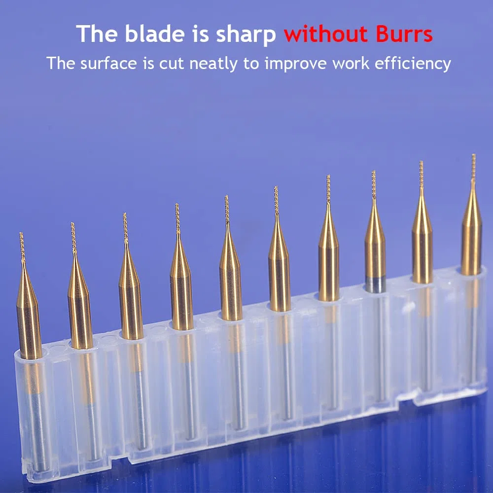 EU_HOZLY Titanium Coat Carbide 3.175mmX0.5mmX3mm Endmühle Gravur Bits CNC Rotary Burrs Packung von 10