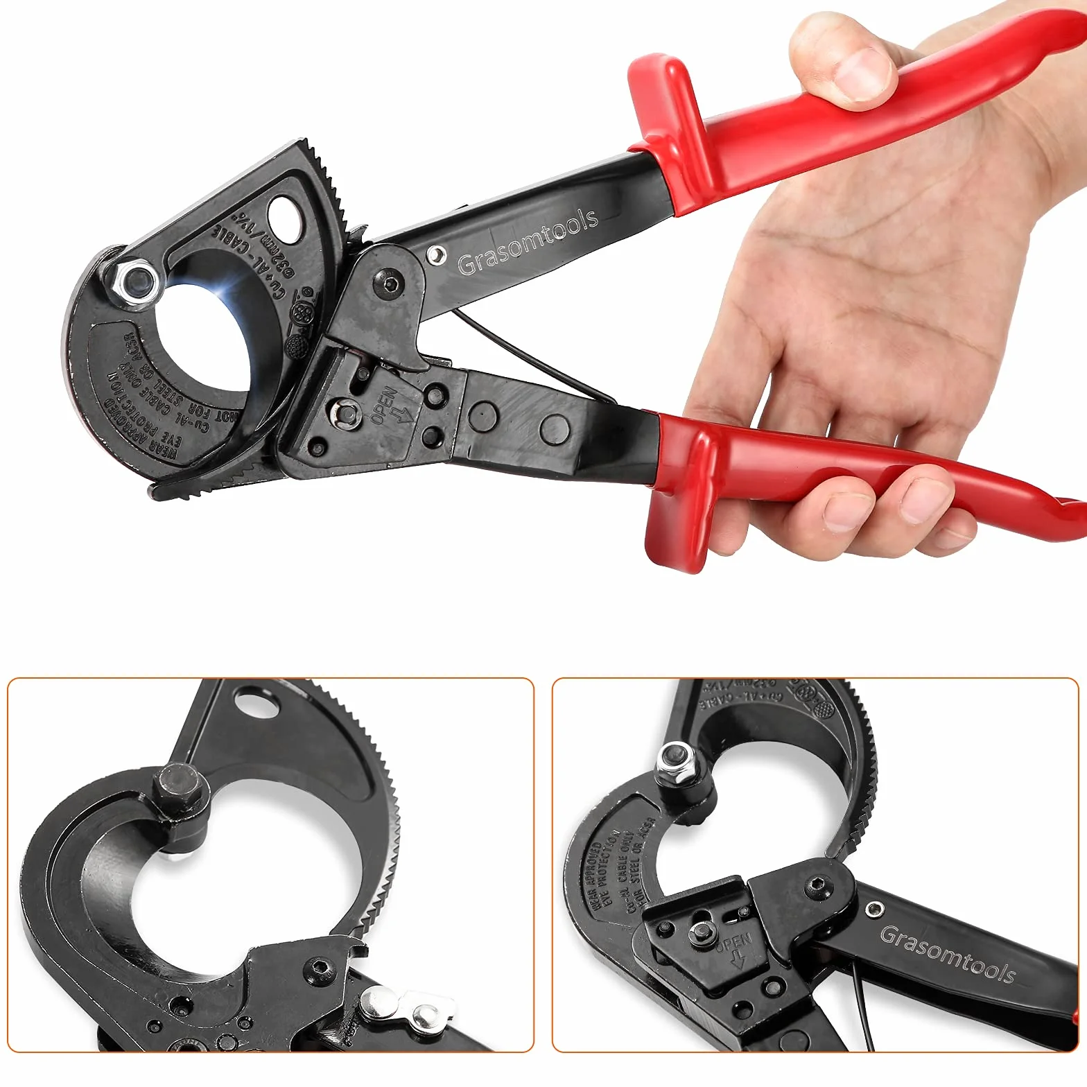 Ratschen-Kabelschneider, Ratschenschneider und Drahtkabelschneider, schneidet bis zu 240 mm², HS325A robuster Aluminium- und Kupfer-Ratschen-Kabelschneider