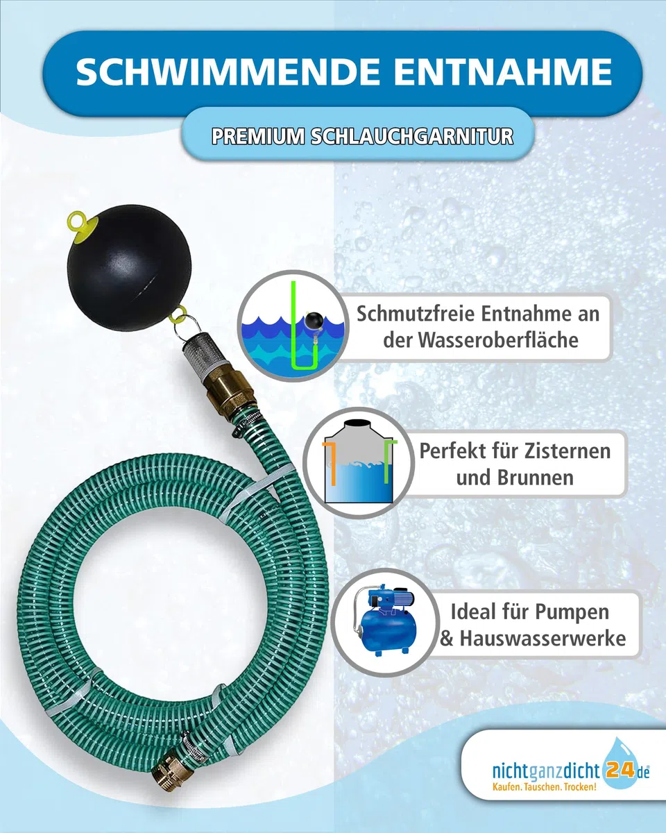 Sauggarnitur 1 Zoll 3m Saugschlauch schwimmende Entnahme NW25mm für Gartenpumpe, Hauswasserwerk & Zisterne, Längen 1m bis 25m