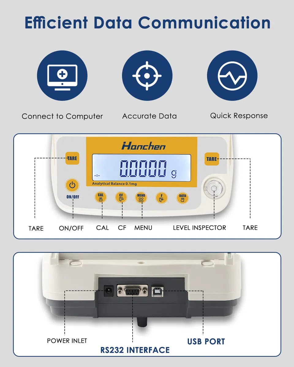 Hanchen Analytische Waage 220g/0,0001g Hochpräzise Labor Feinwaage Analytical Balance Scales für Labor Apotheke Juwelier Chemiefabrik Schule 220V
