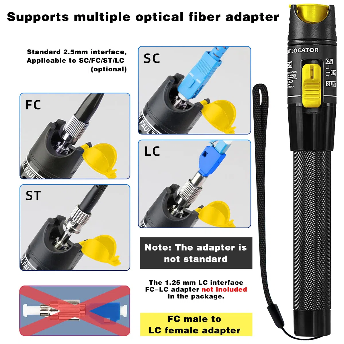 Visueller Fehlerorter 50 mW, VFL-Testkit, Reichweite 50 km, 50mW Glasfaserkabel Tester Meter VFL Rotlicht Stift Lichtquelle Tester