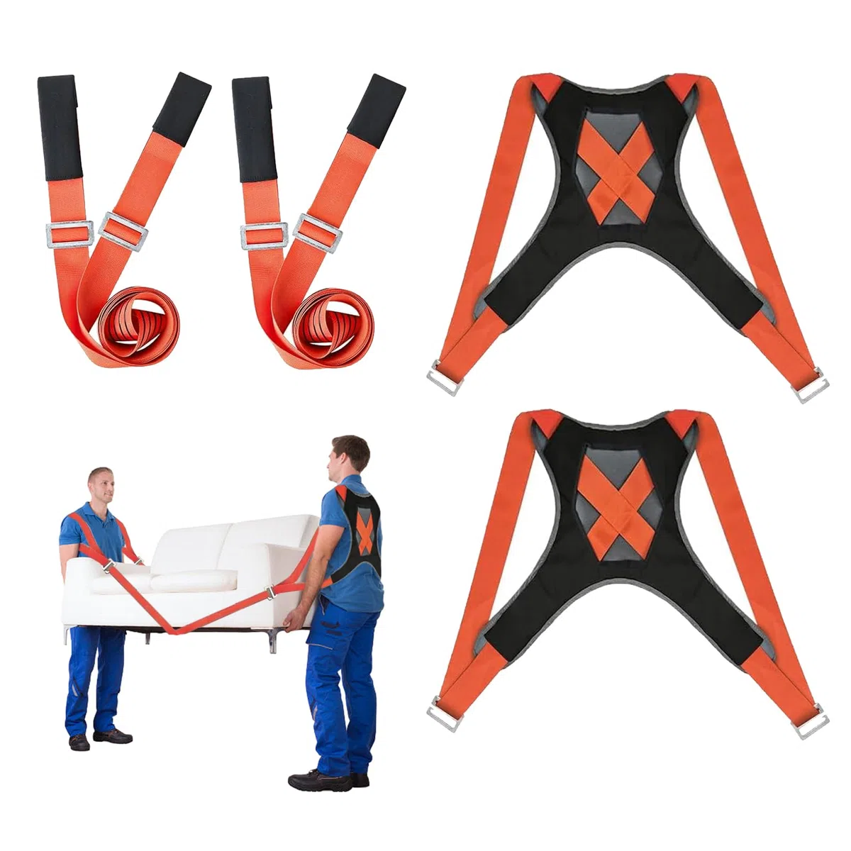 Tragegurte Umzug Kit Tragegurt für 2 Personen mit Schwamm-Weste, 800kg Hebegurt Umzugshelfer, Multifunktionaler Hebegurt für Möbel & Geräte, Möbeltragegurte Möbeltransport (orange)
