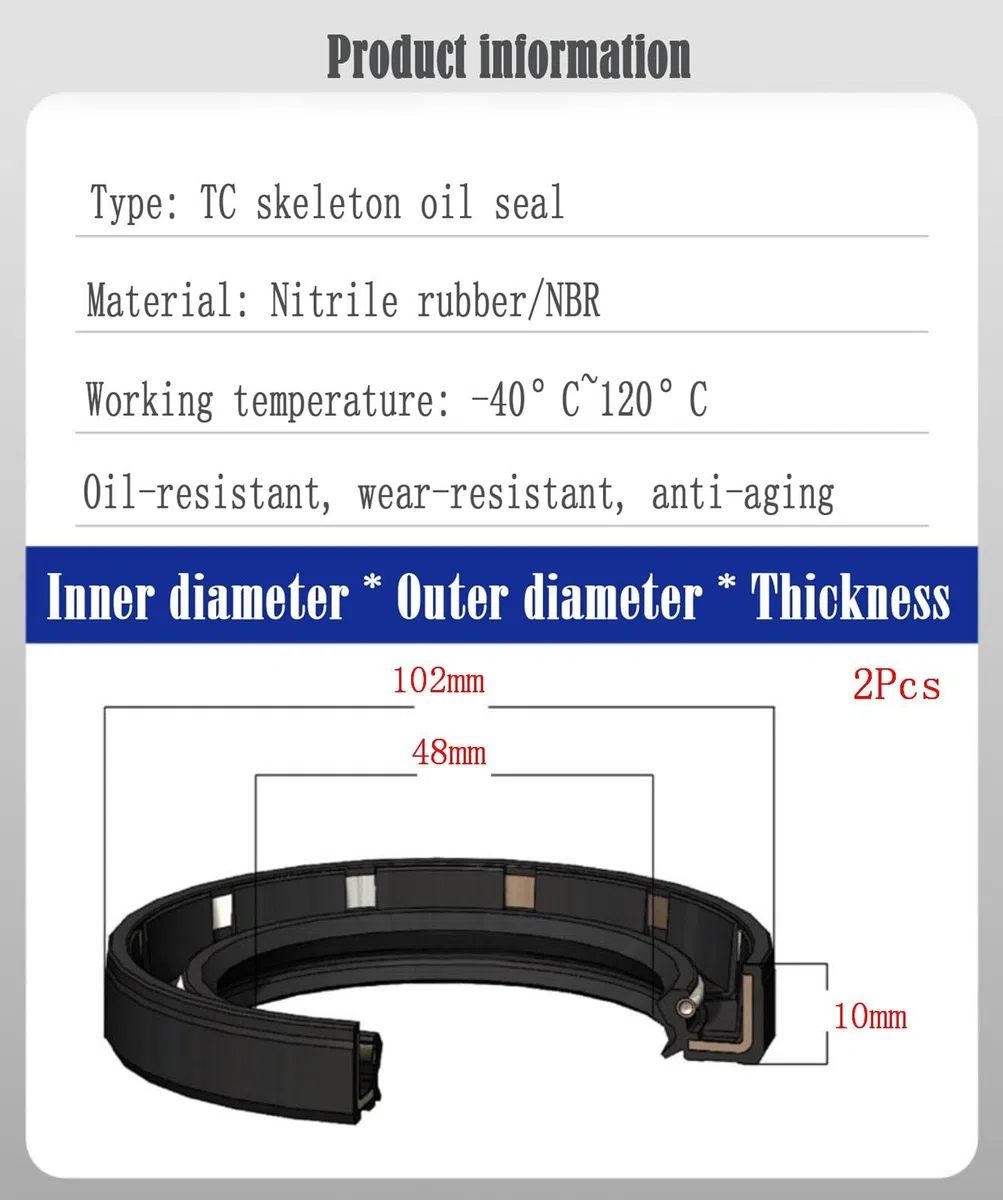 Dichtungsscheibe, Skelett-Öldichtung aus Nitrilkautschuk 48mm Wellendurchmesser, 102mm Außendurchmesser, 10mm Länge, Packung mit 2