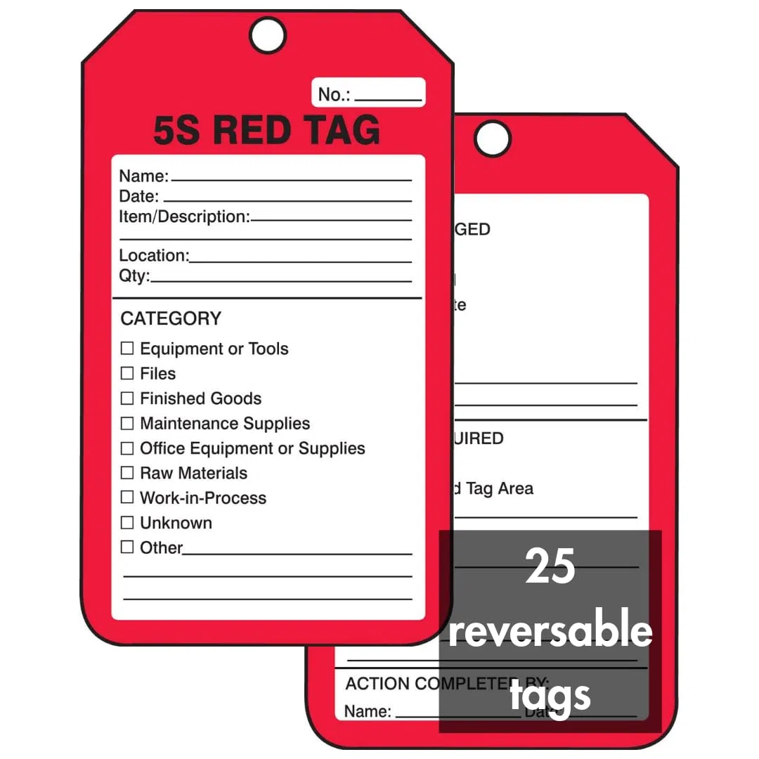 Accuform Signs MMT105CTP Production Control Tag Legend "5S RED TAG", 5,75 x 8,3 x 0,0 cm, PF-Karton, Schwarz auf Rot, 25 Stück