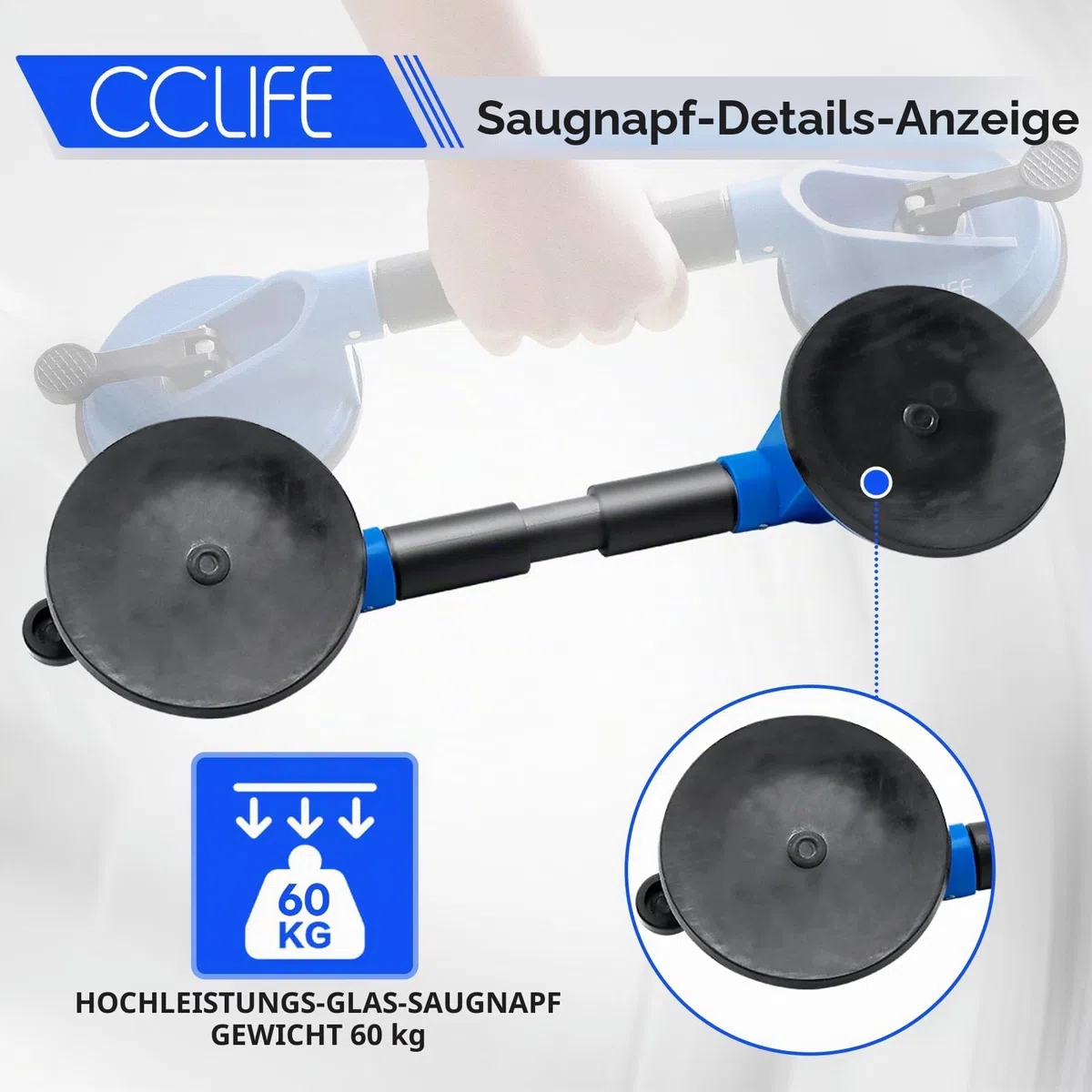 CCLIFE 2tlg Gummisauger Saugheber Glassauger Saugnapfhalter 120KG Tragkraft mit Sicherungsgurt Windschutzscheiben Reparaturset KFZ