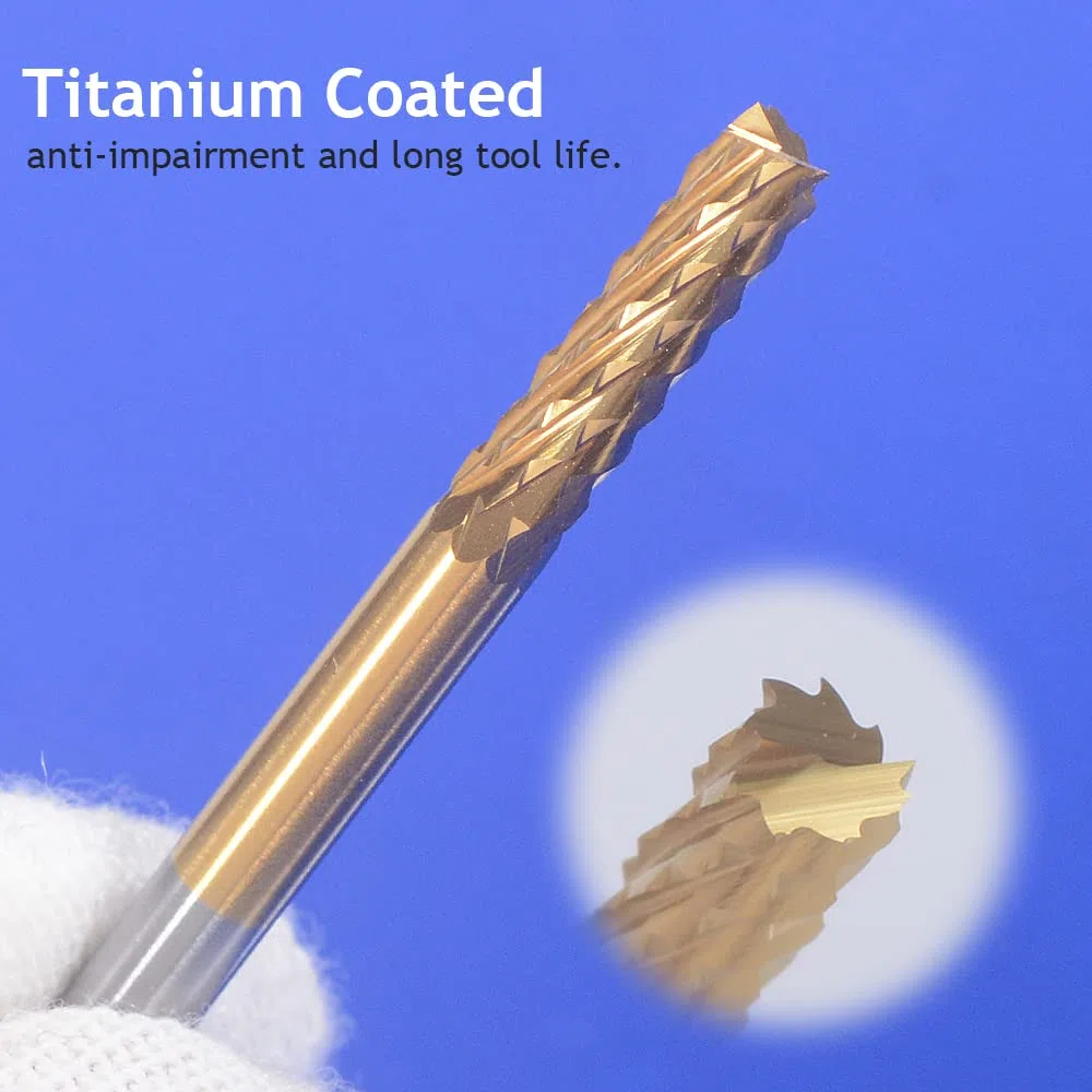 EU_HOZLY Titanium Coat Carbide 3.175mmX0.5mmX3mm Endmühle Gravur Bits CNC Rotary Burrs Packung von 10