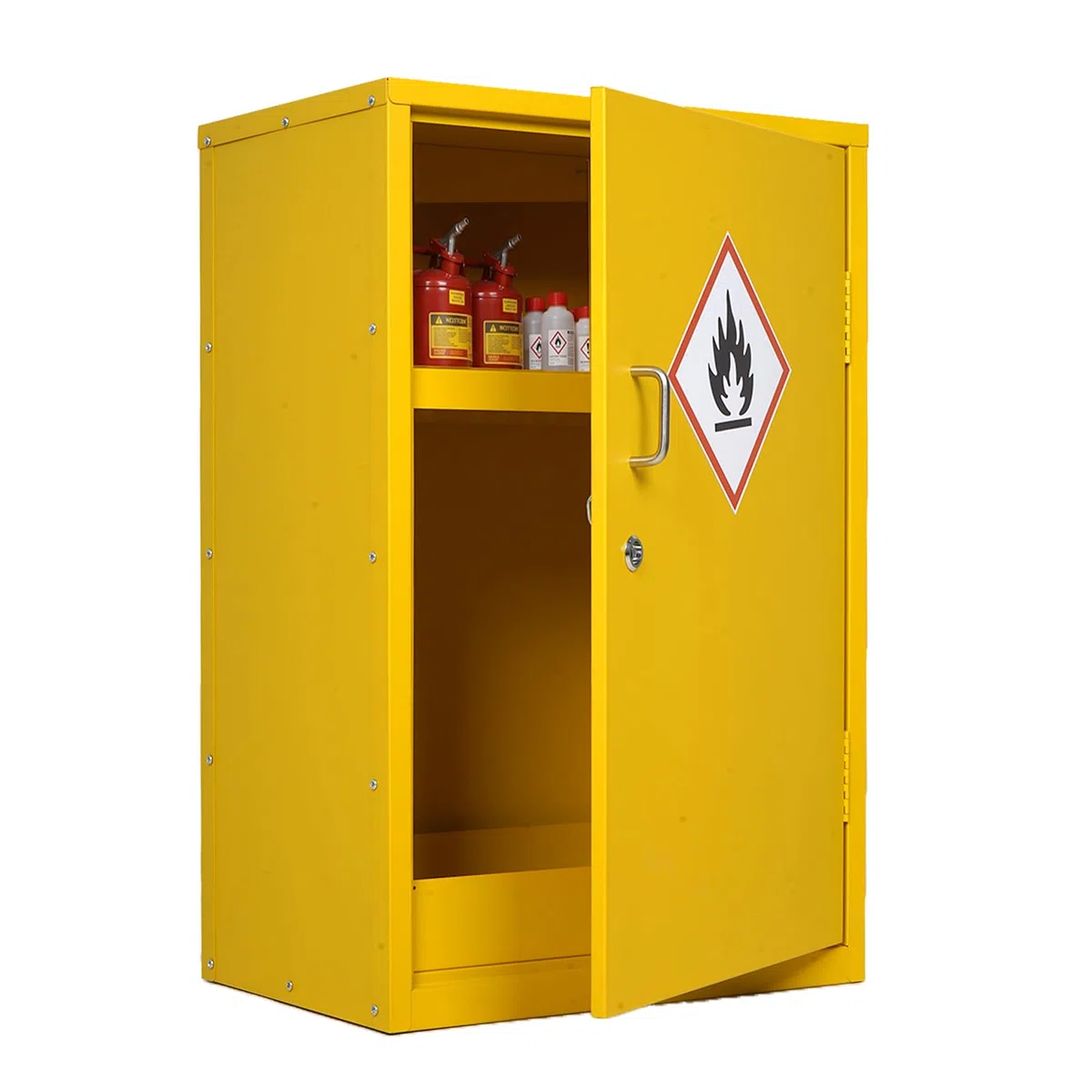Sicherheits Lagerschrank, 71 x 46 x 31 cm Industrie Sicherheitsschrank Feuerfester Schrank mit Verstellbaren Trennwänden Industrie- und Laborqualität Gelb