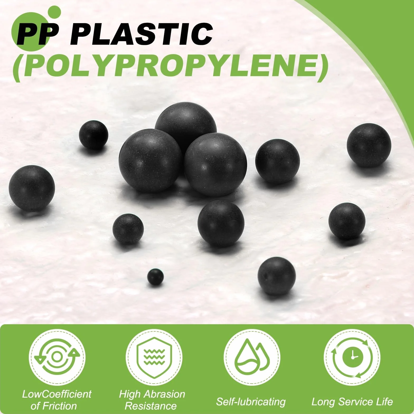 sourcing map POM-Kunststoff-Kugellagerkugeln, 6,35 mm, massive Kunststoffkugeln, G2, Präzisions-Polypropylen-Mini-Kugel, Schwarz, 100 Stück