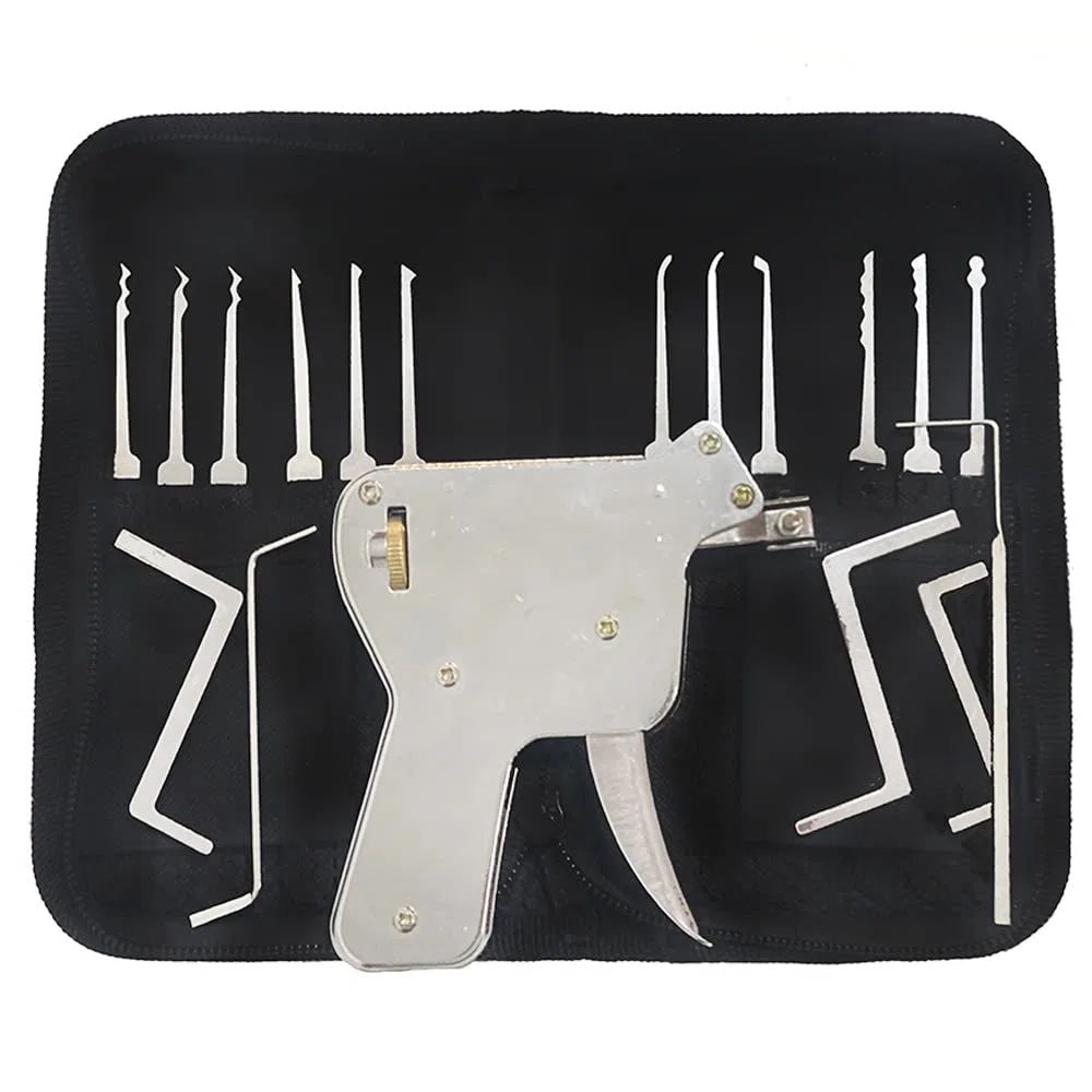 27 Piece Lock Picking Set with Zipper Bag, Lock Pick Gun and 6 Piece Padlock Shim,Transparent Training Locks,Extractor Tool for Beginner and Locksmith Training(Black)