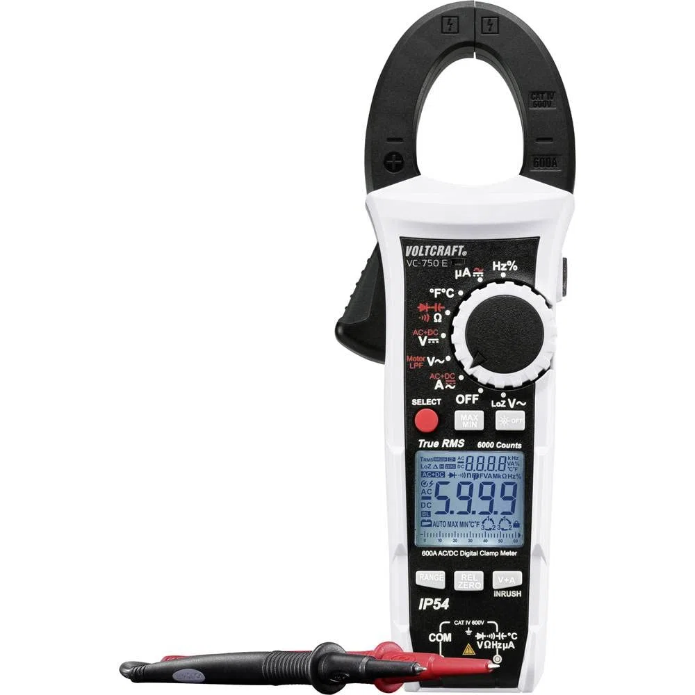 VOLTCRAFT VC-750 E Stromzange, Hand-Multimeter digital Spritzwassergeschützt (IP54) CAT IV 600 V Anzeige (Counts): 6000