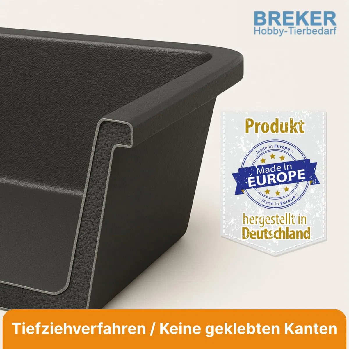 Breker Kunststoffwanne 60x60cm [geeignet als Kotwanne] 36 Liter Fassungsvolumen | Allzweckwanne | Plastikwanne | Schwarz