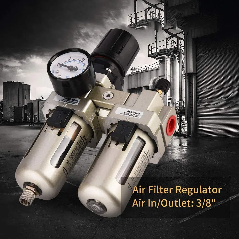 Druckluft Wasserabscheider 3/8, Automatisch Druckluftregler Wasser und Ölabscheider Druckluft Pneumatik Druckminderer, für Druckluft Kompressor Luftkompressoren Zubehör 0.05MPa-0